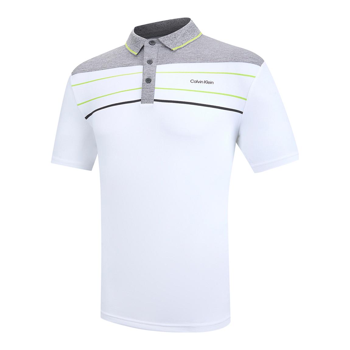 White/ Grey Chest Stripe Cotton Blend Polo Shirt main product photo