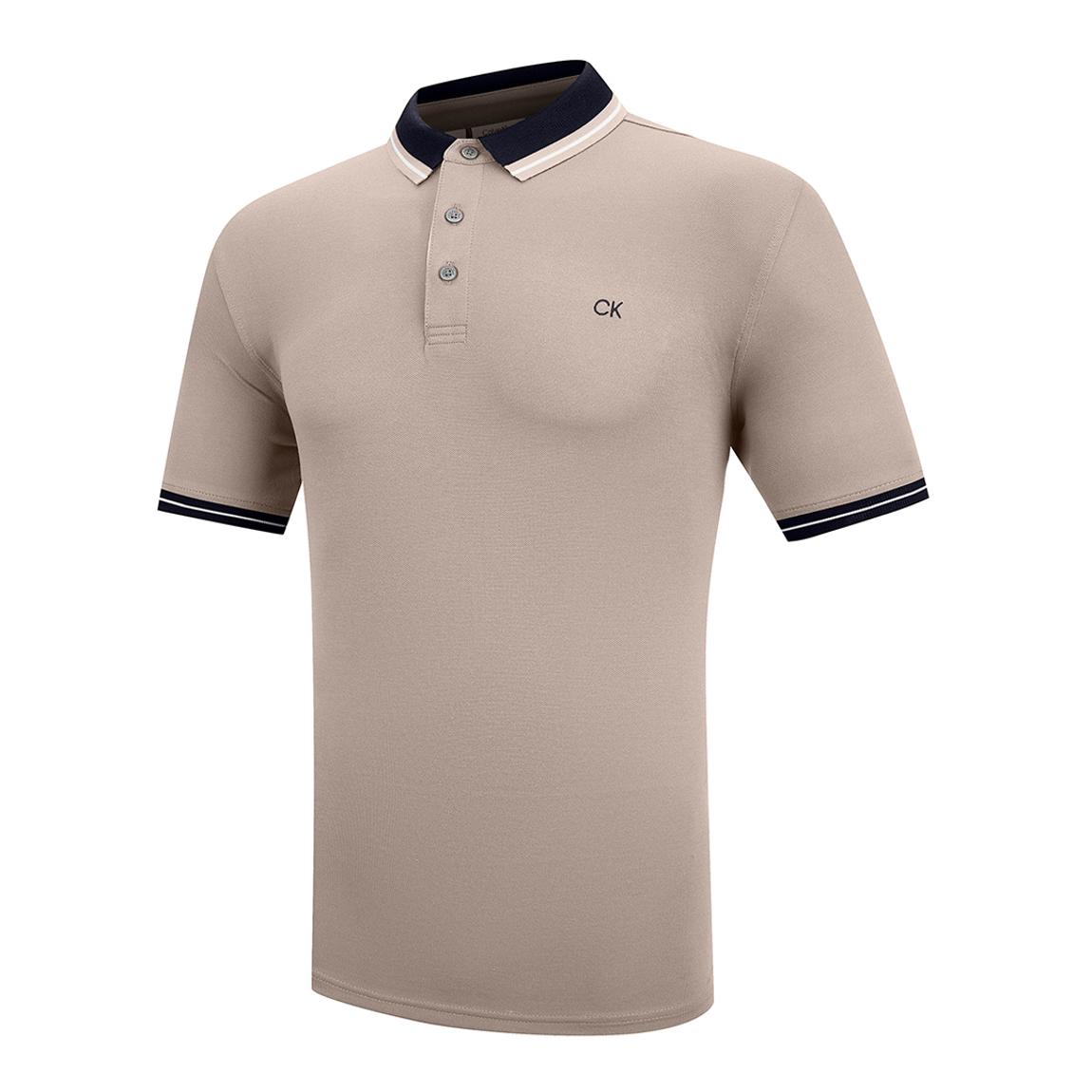 Stone/ Black Contrast Collar Cotton Blend Polo Shirt main product photo