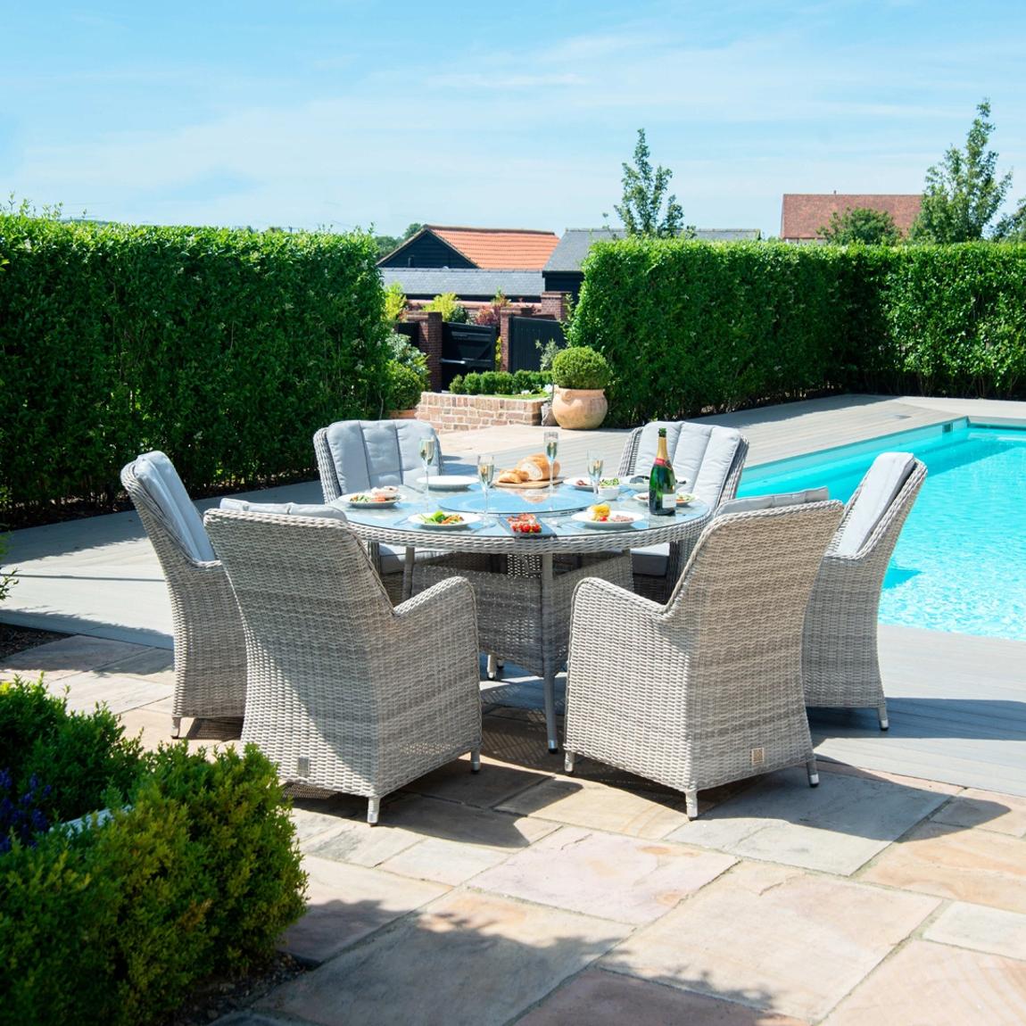 Oxford 6 Seat Round Fire Pit Dining Set with Venice Chairs and Lazy Susan main product photo