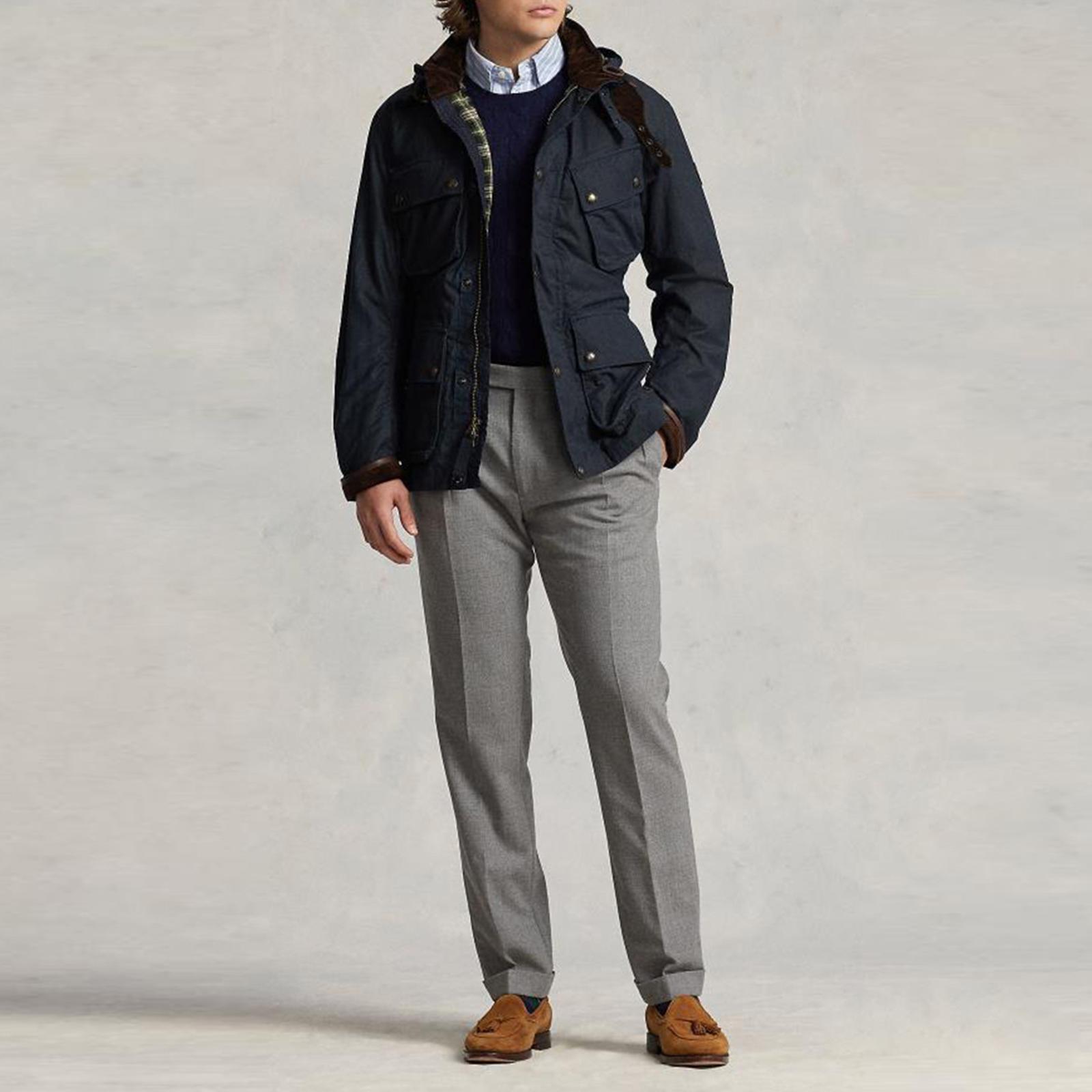 Navy Waxed Hooded Cotton Jacket BrandAlley