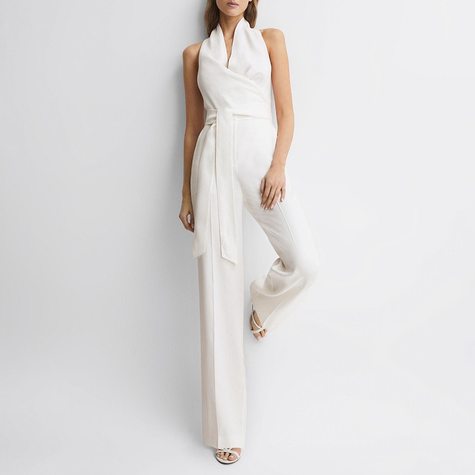 White Carmen Halter Neck Linen Blend Jumpsuit BrandAlley