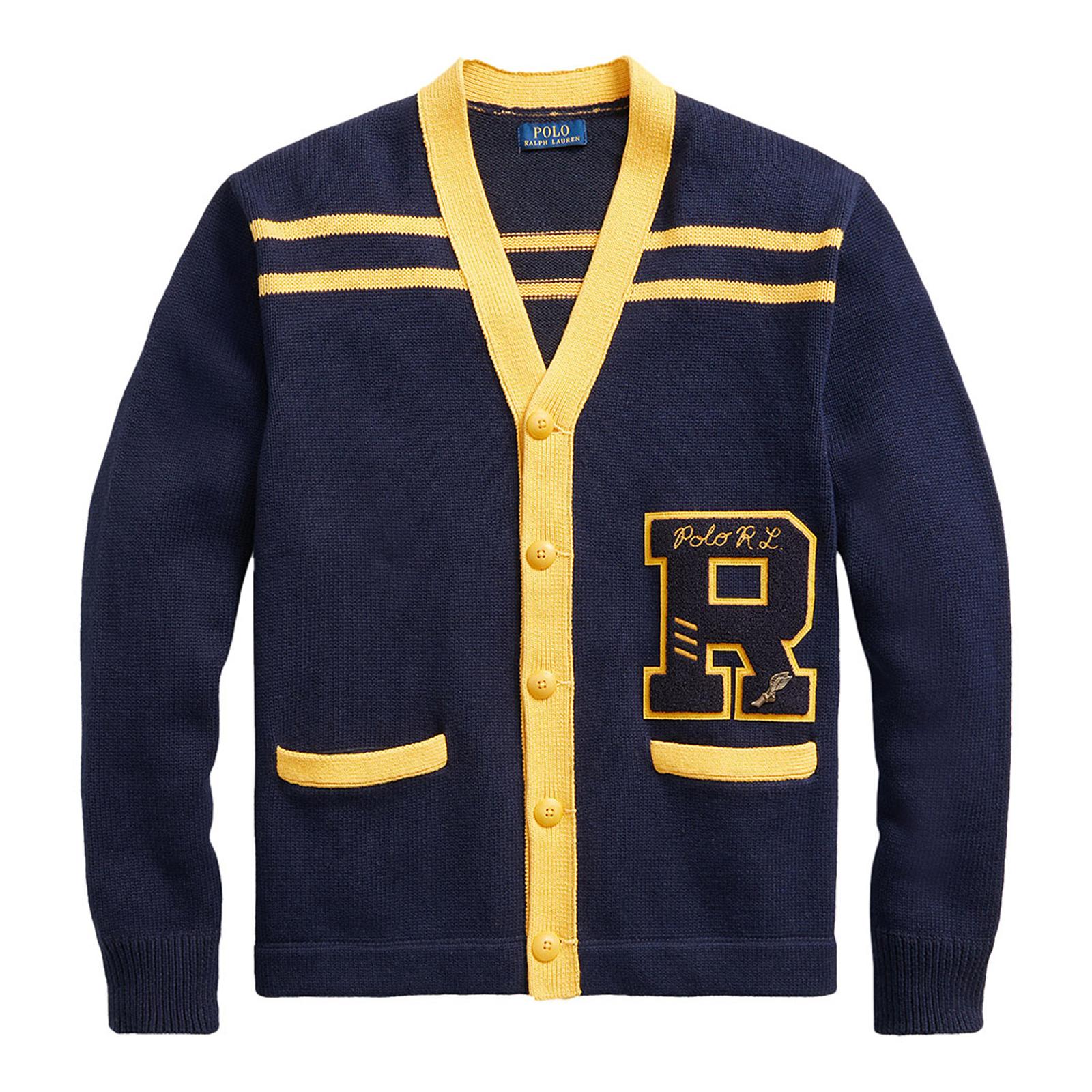Navy Linen Blend Letterman Cardigan BrandAlley