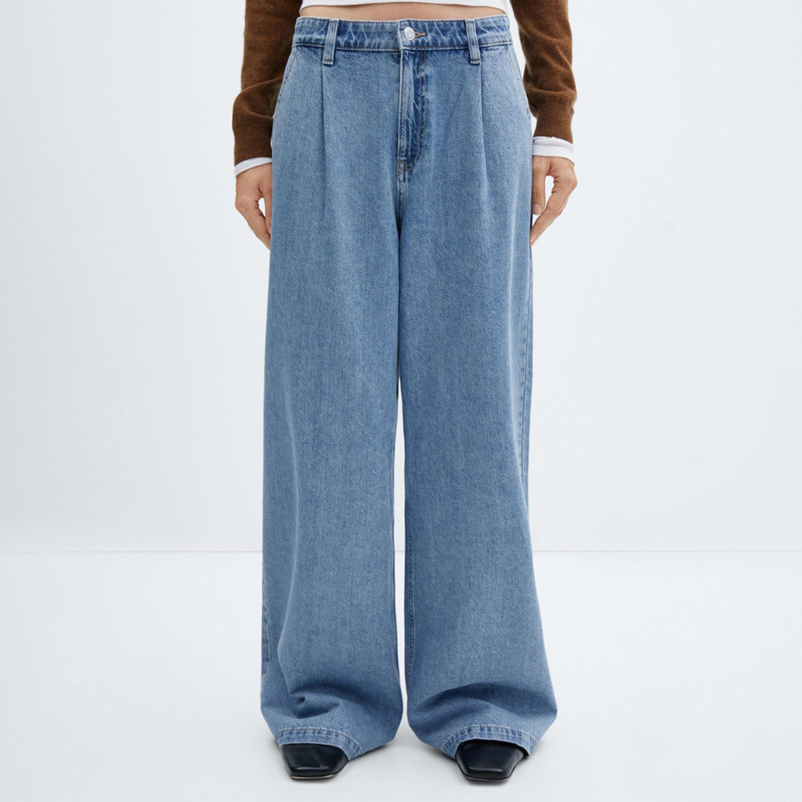 Wide leg pleated jeans on sale