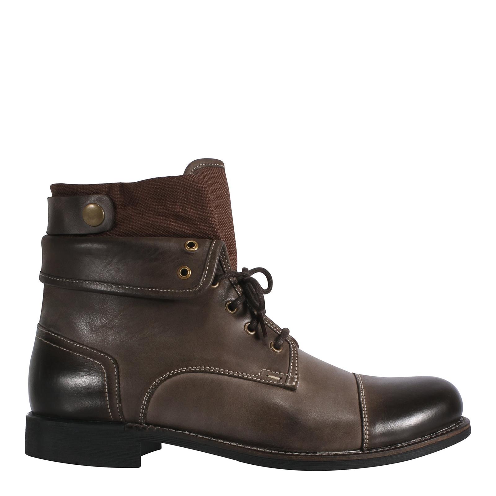 Dark Brown Leather Lace-Up Work Boots - BrandAlley