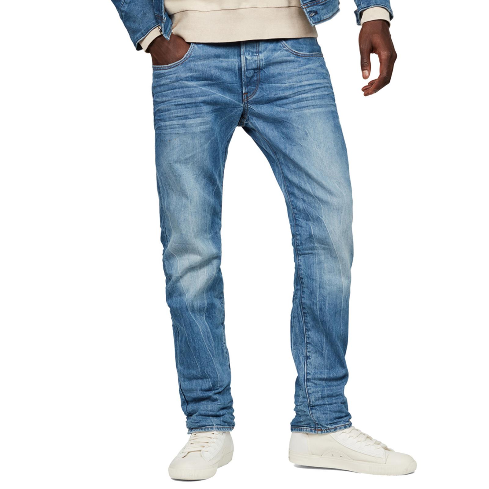 Mid Blue 3301 Stretch Straight Jeans - BrandAlley