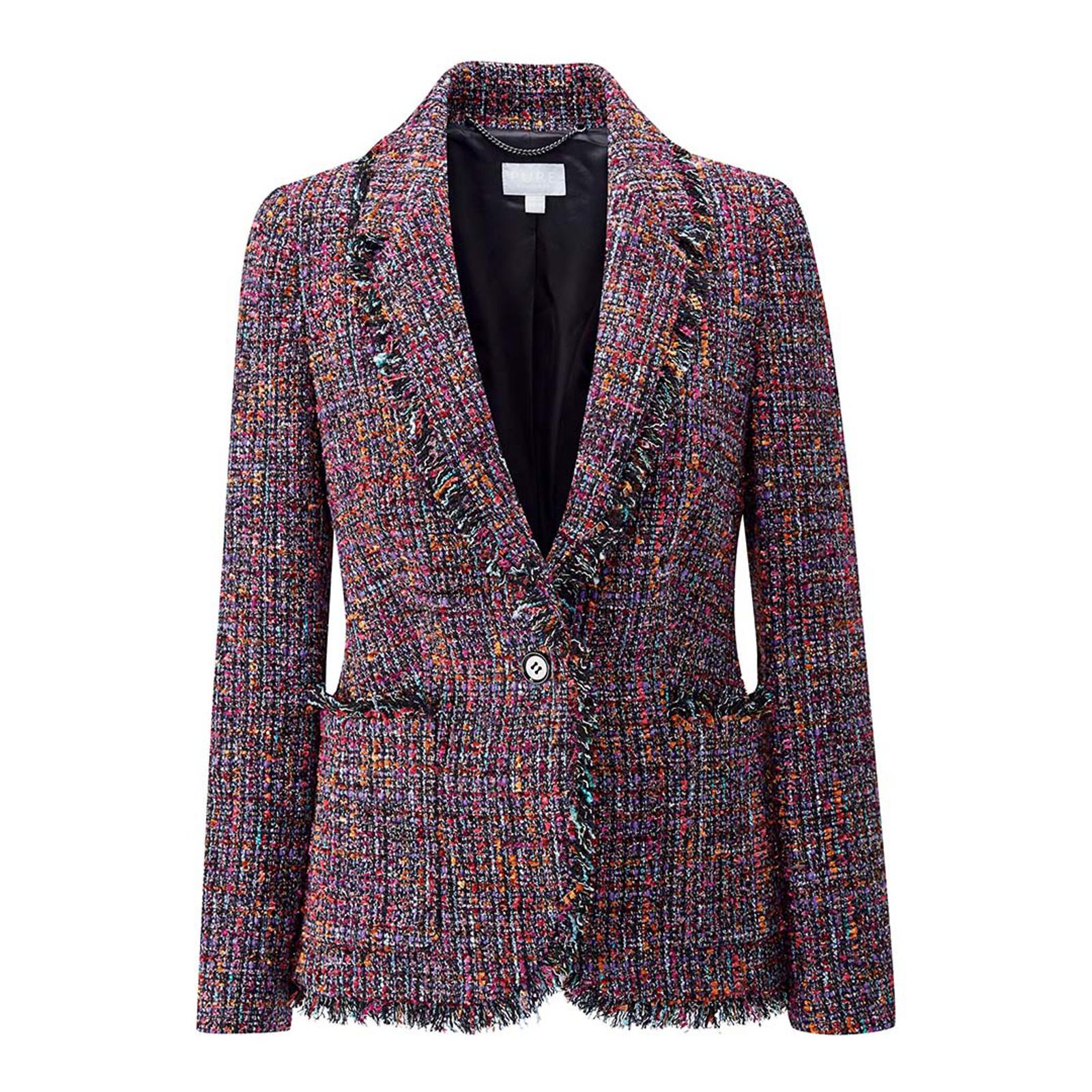 Multi Colour Wool Blend Fringed Tweed Blazer - BrandAlley