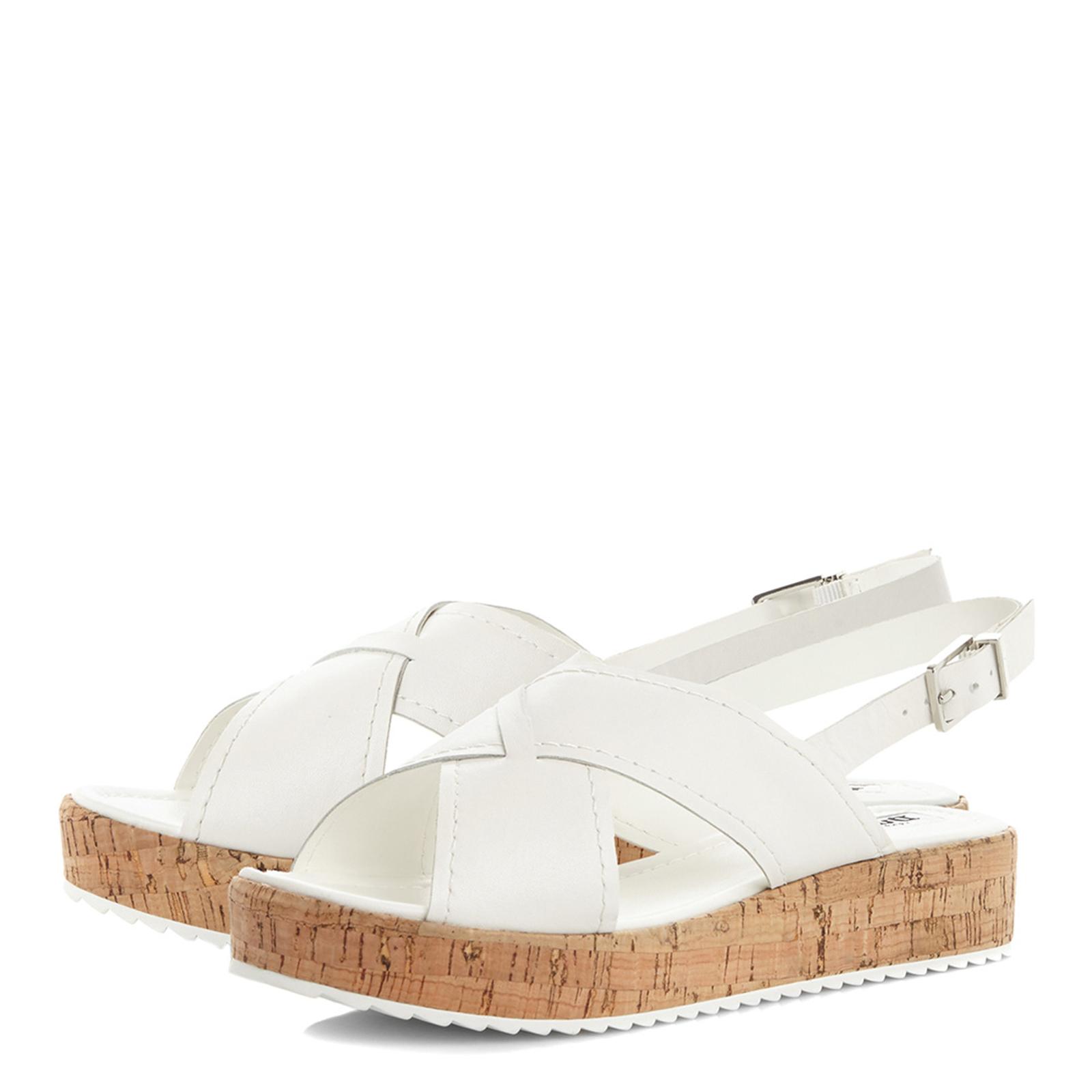 White Leather Kriss Flatform Sandals - BrandAlley