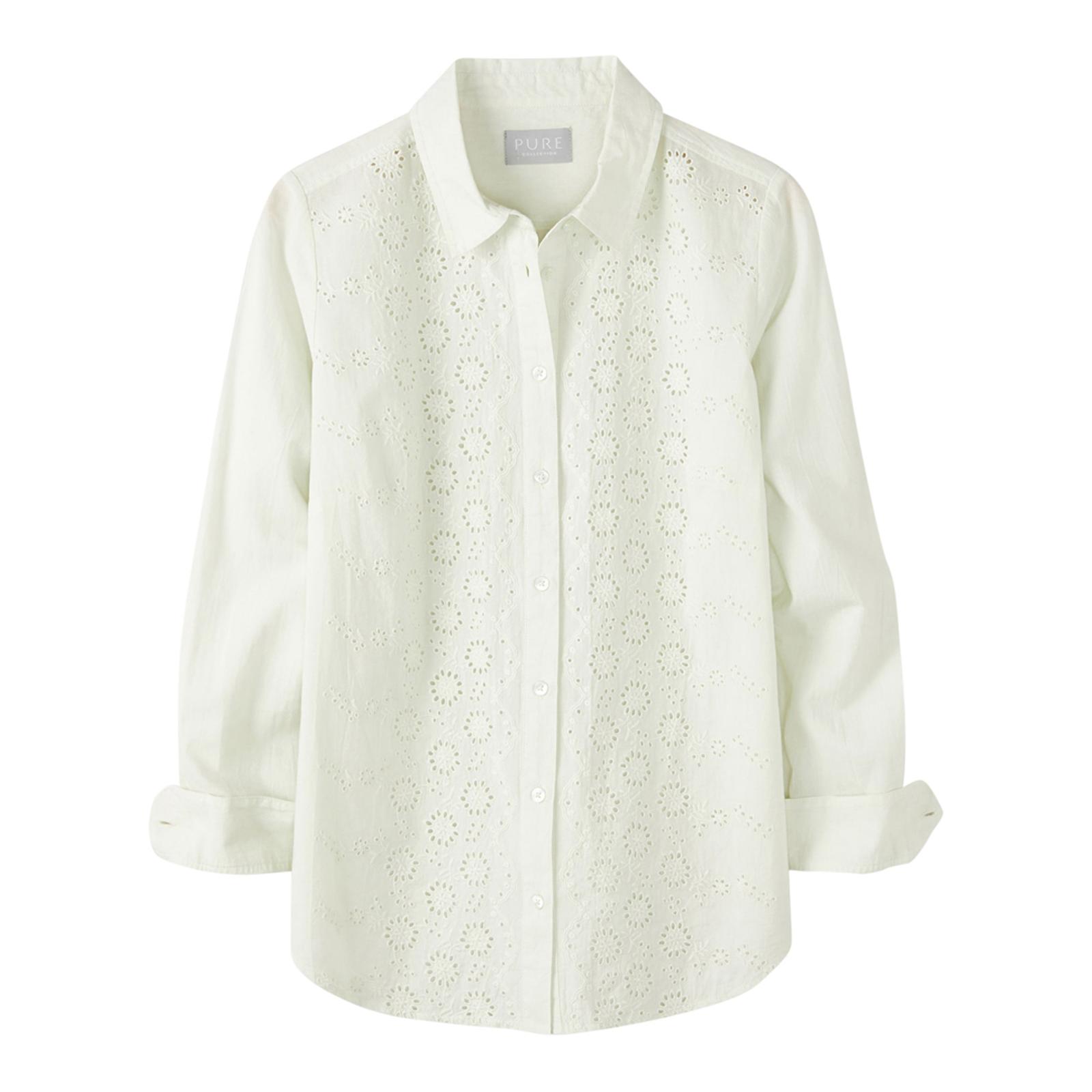 Bloom Green Broderie Anglaise Front Cotton Shirt - BrandAlley