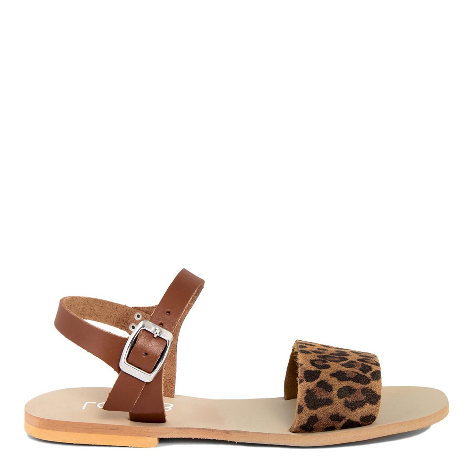 Chocolate Brown & Leopard Print Leather Sandals - BrandAlley