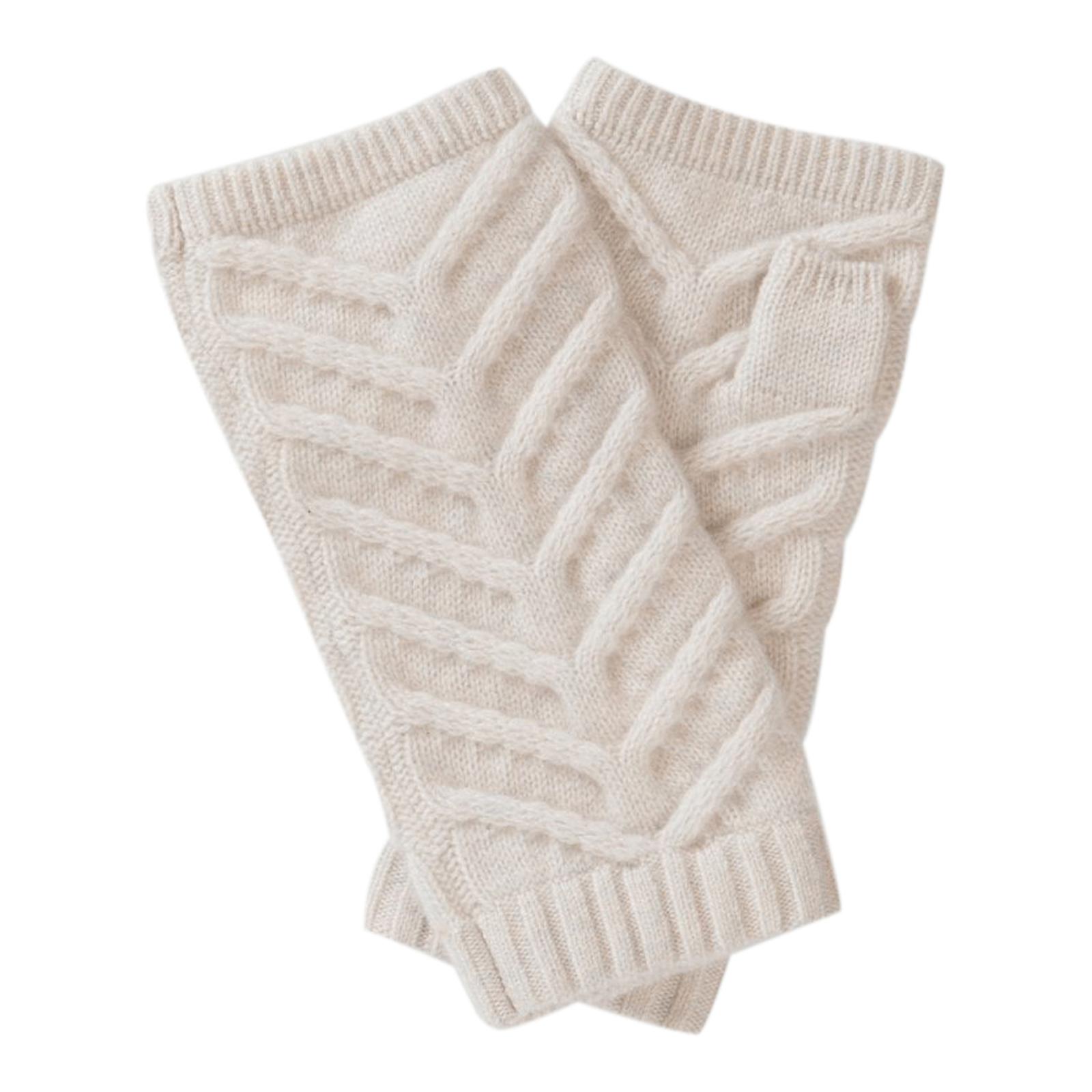 Alpine White Organic Cashmere Cable Mitts - BrandAlley