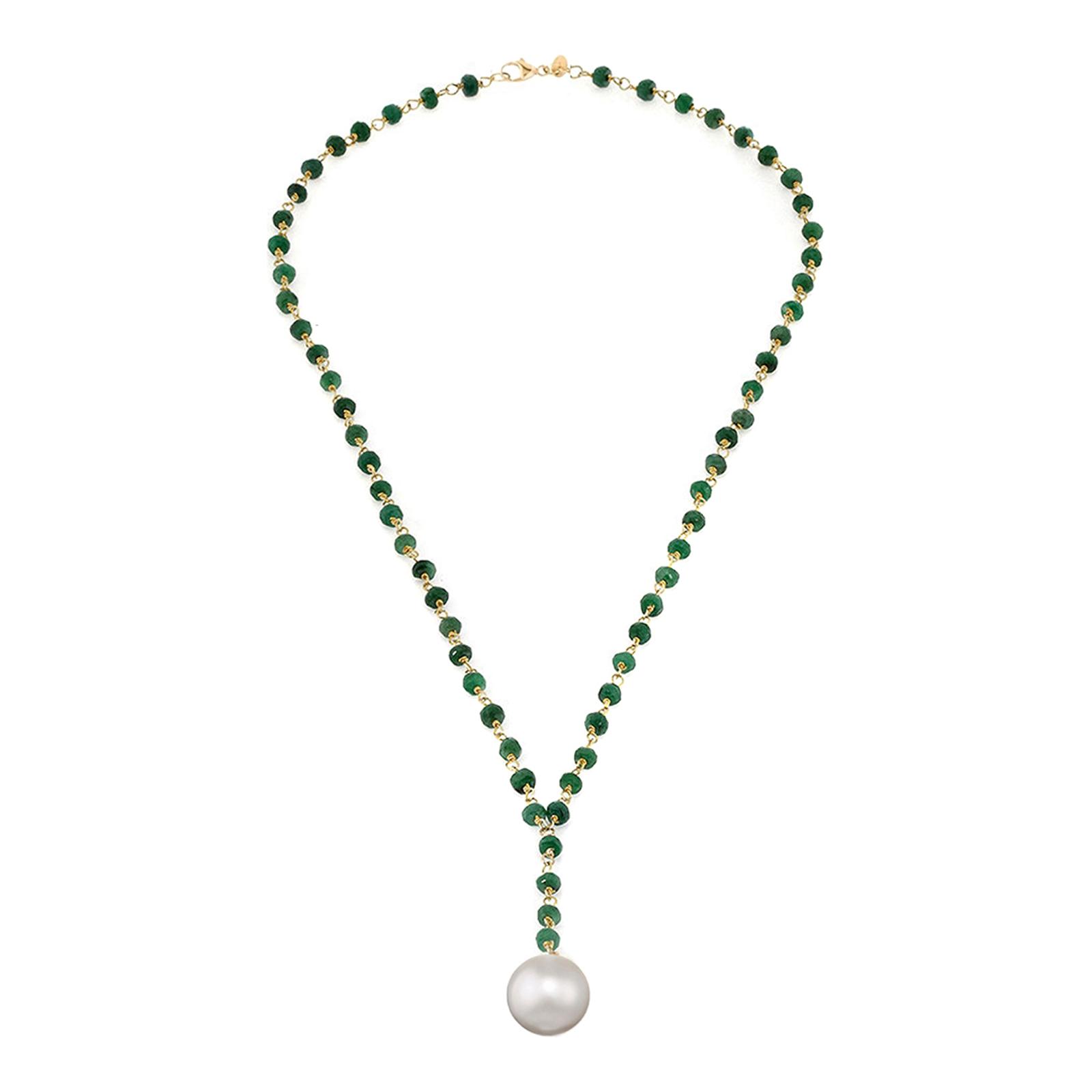 18K Gold Plated Emerald & Pearl Y Necklace BrandAlley