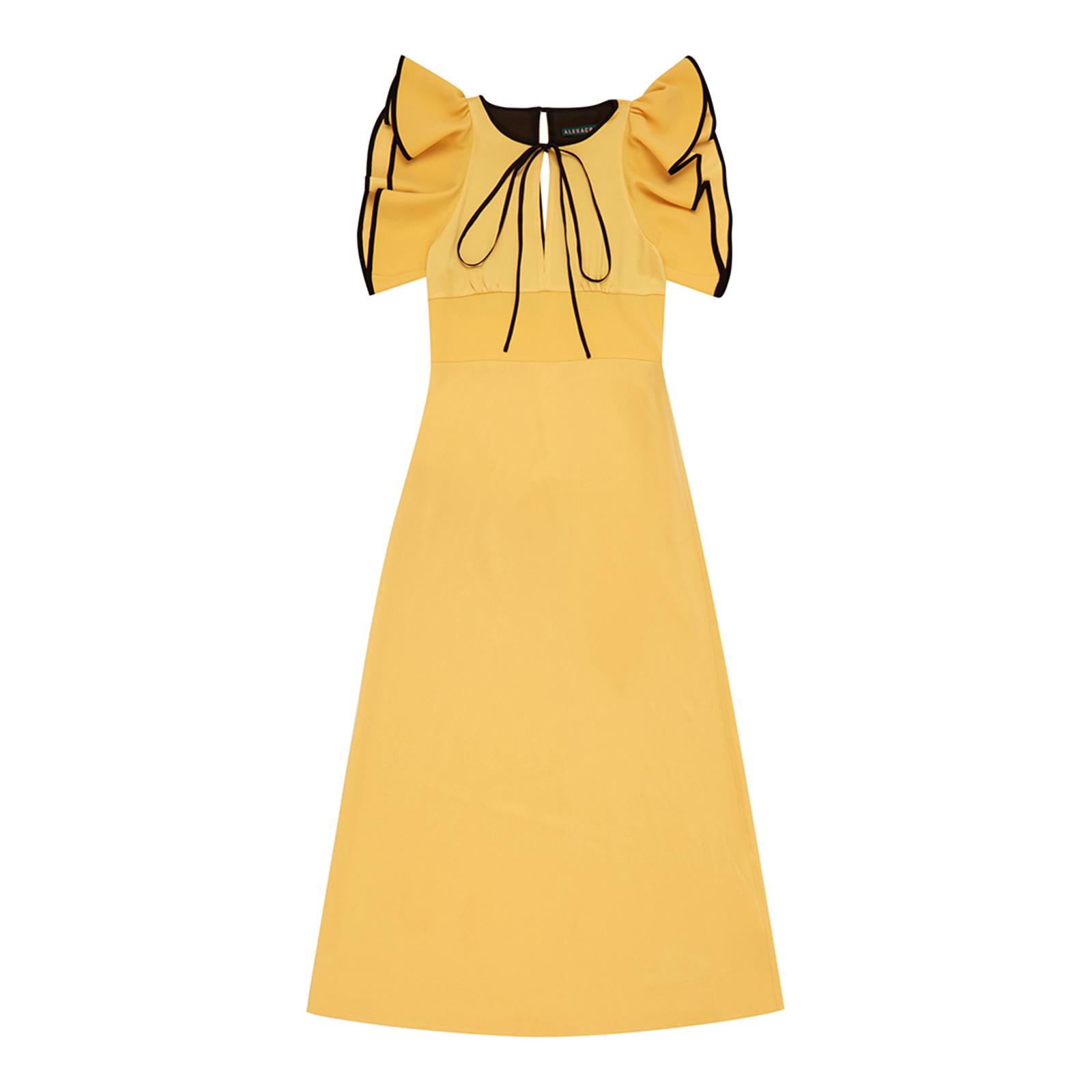 Mustard Long Ruffle Detail Dress - BrandAlley