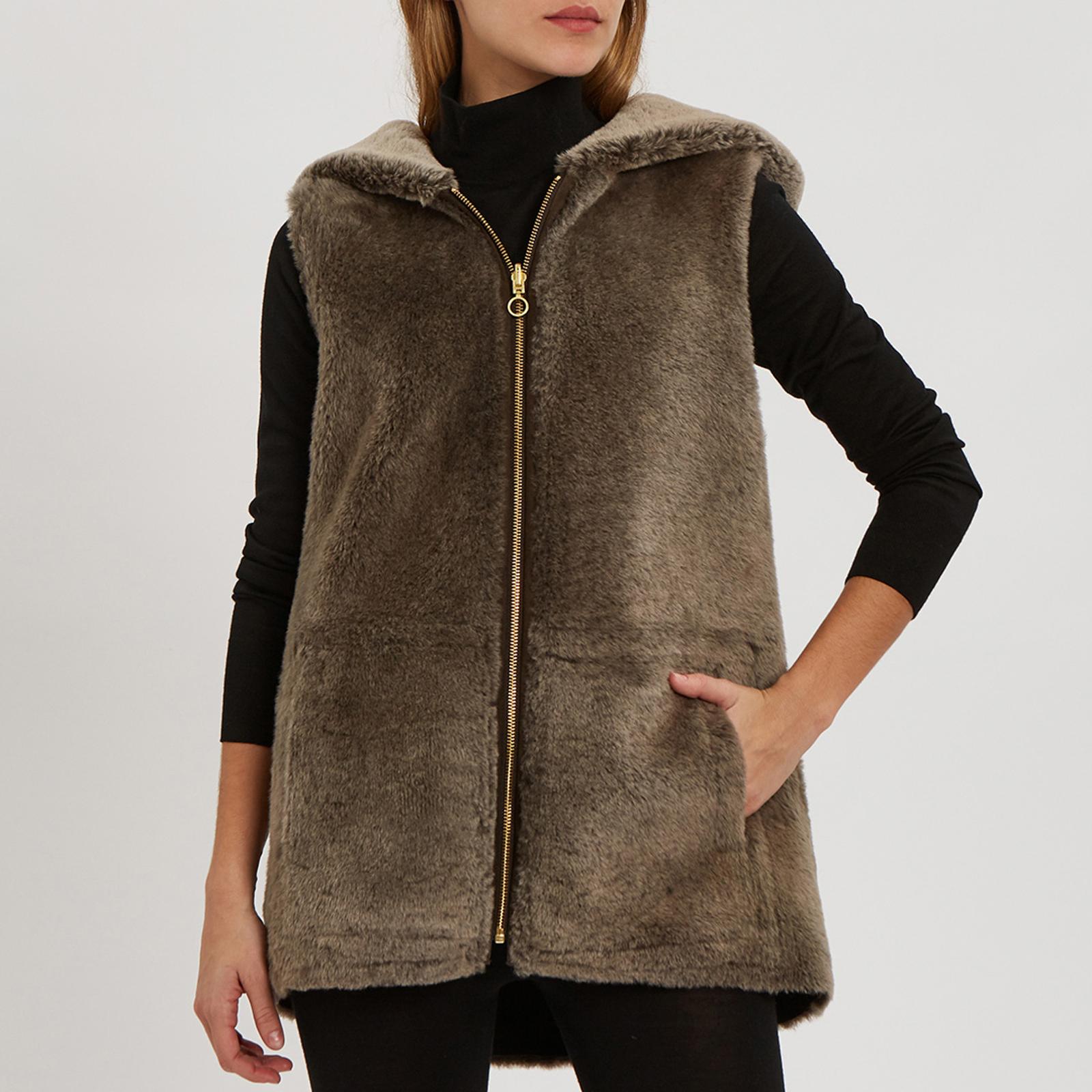 Nutmeg Shearling Hooded Reversible Gilet BrandAlley