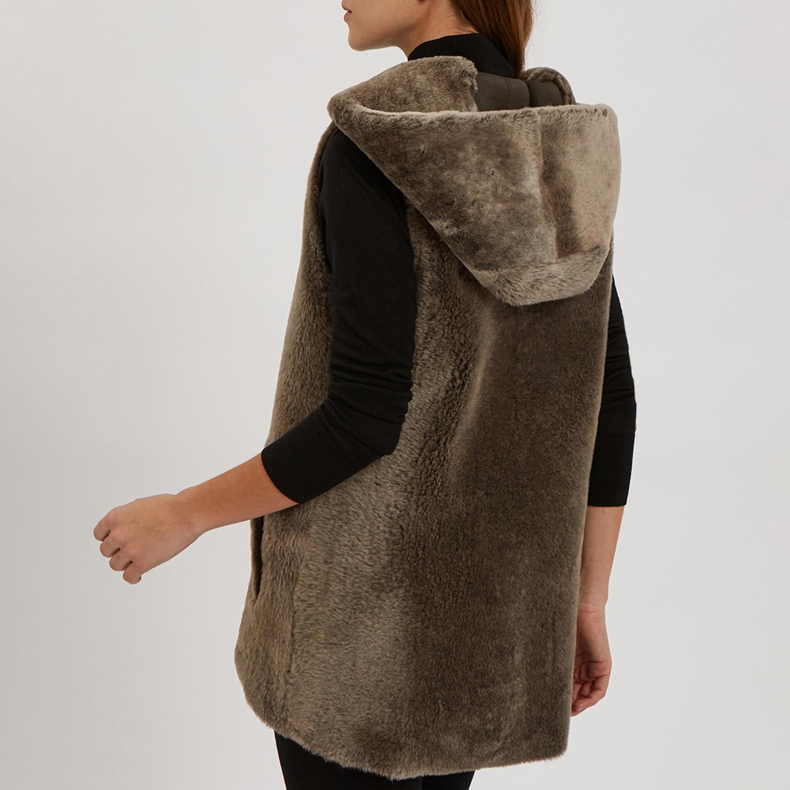 Nutmeg Shearling Hooded Reversible Gilet BrandAlley