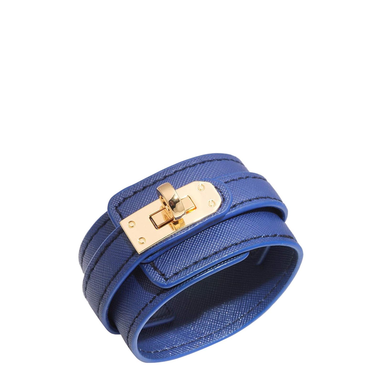 18K Gold Blue Leather Lock Bracelet BrandAlley