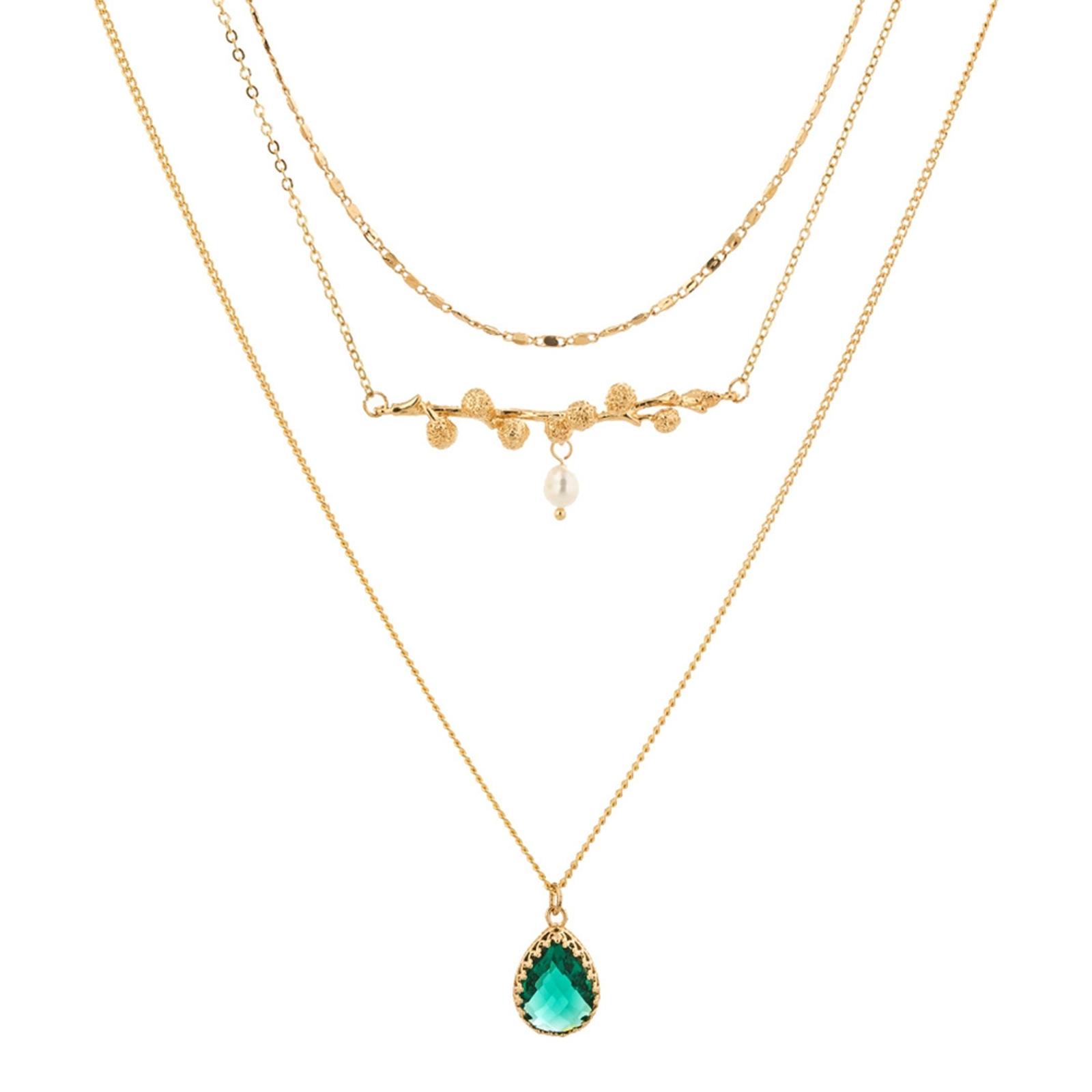 18K Gold Multi Layer Green Necklace - BrandAlley