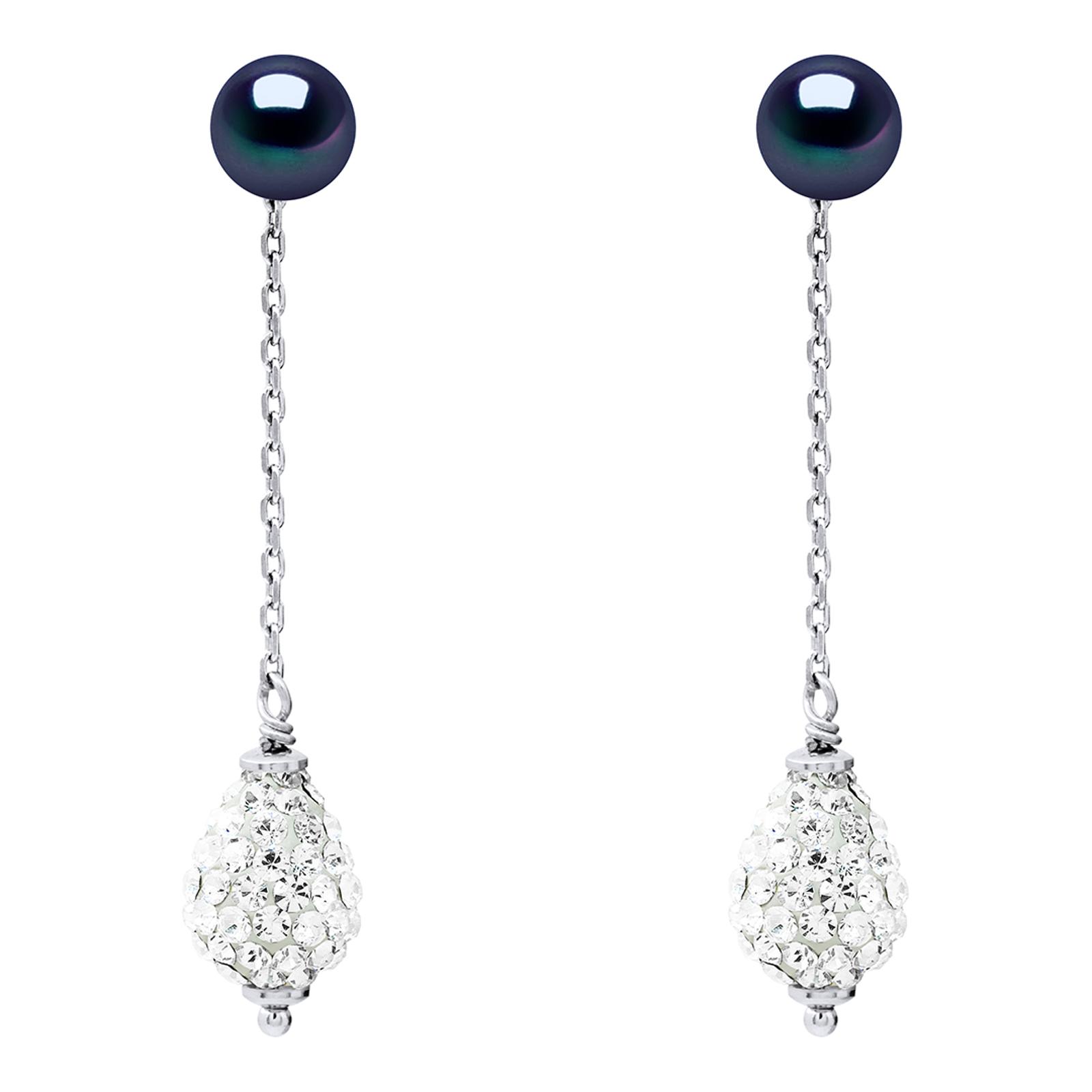 Silver/Black Tahiti Real Cultured Freshwater Pearl Crystal Ball Earrings - BrandAlley