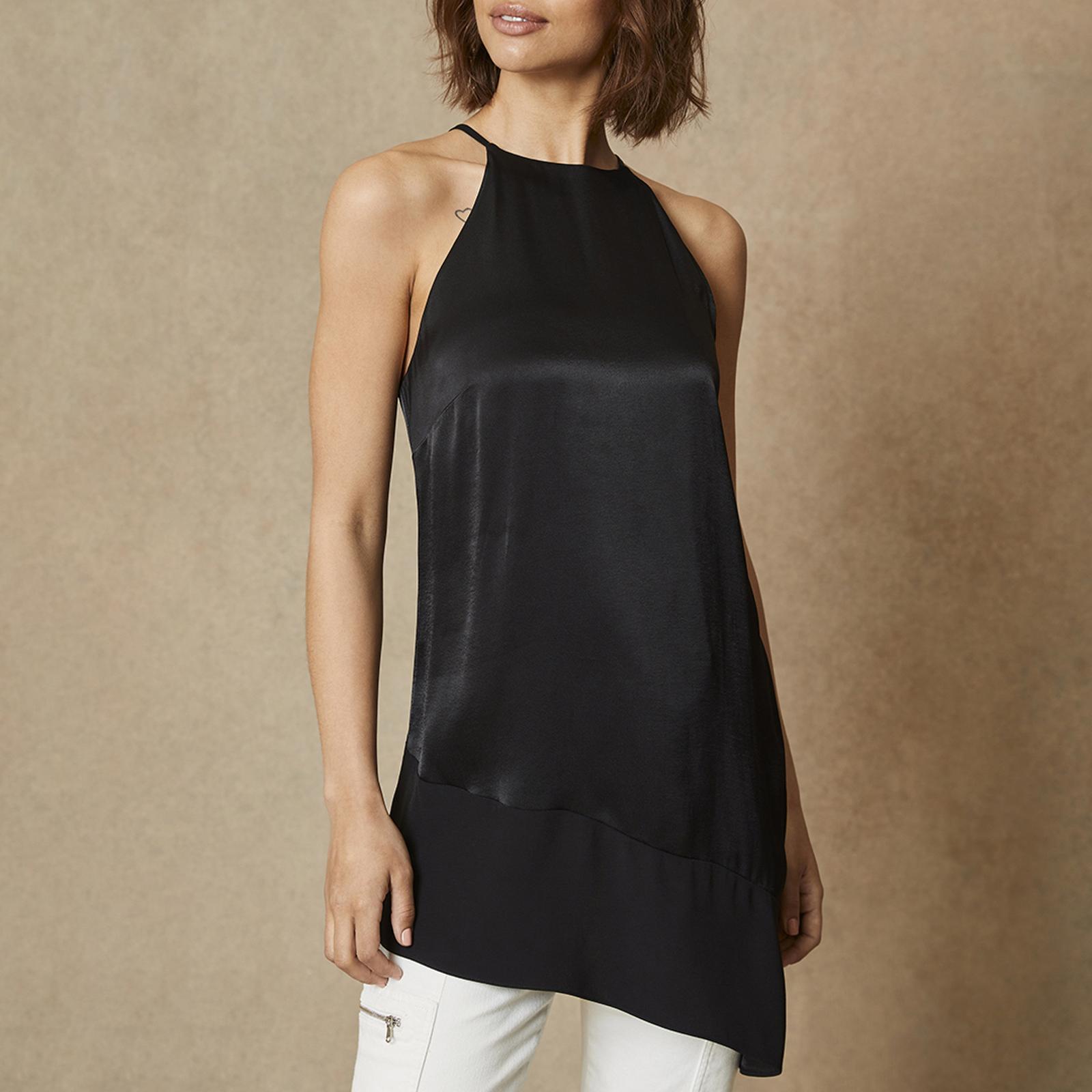 Black Asymmetric Halter Top - BrandAlley