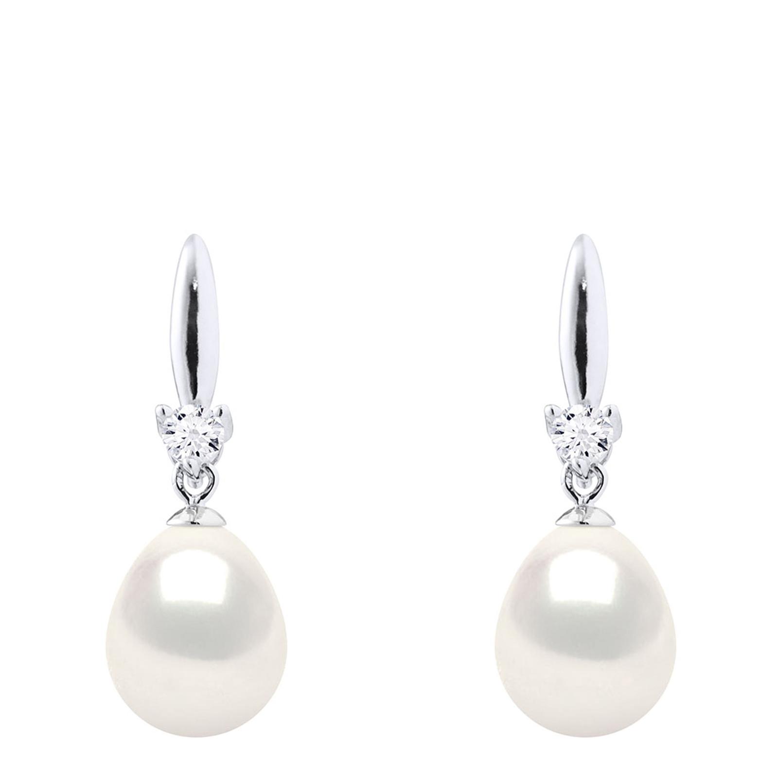 Silver/Natural White Real Cultured Freshwater Pearl Earrings - BrandAlley