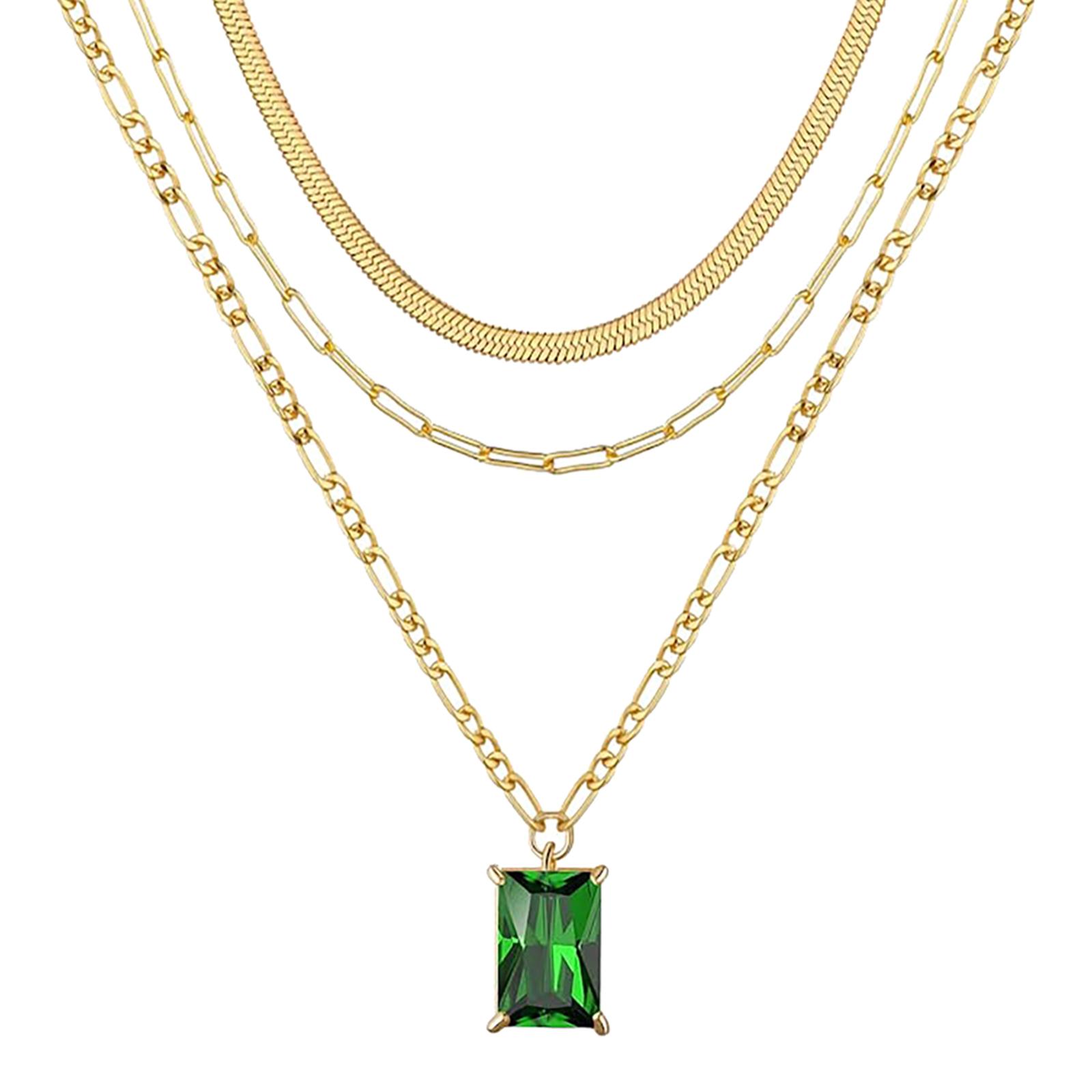 18K Multi Layer Emerald Green Drop Necklace - BrandAlley