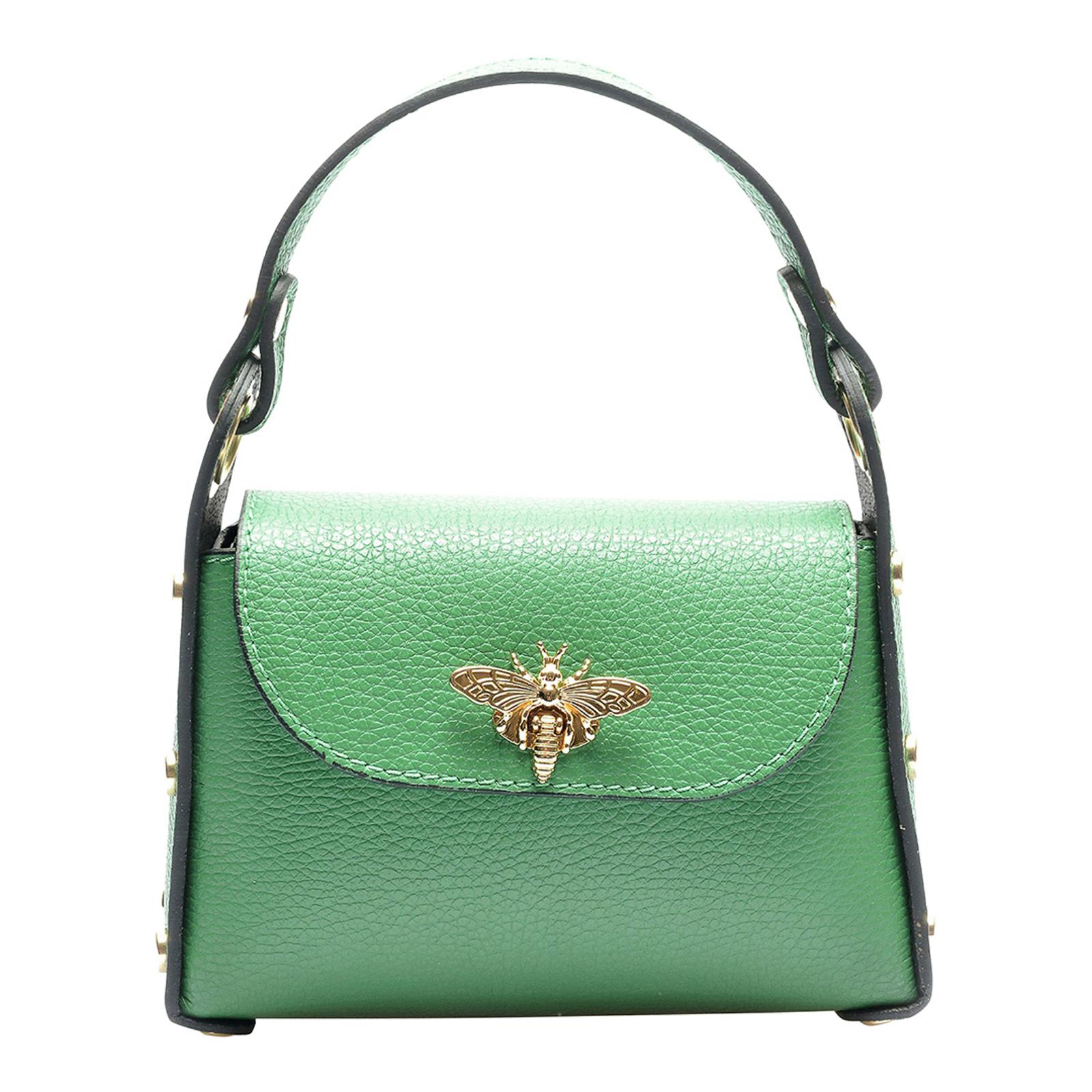 Green Leather Gold Bee Top Handle Bag - BrandAlley