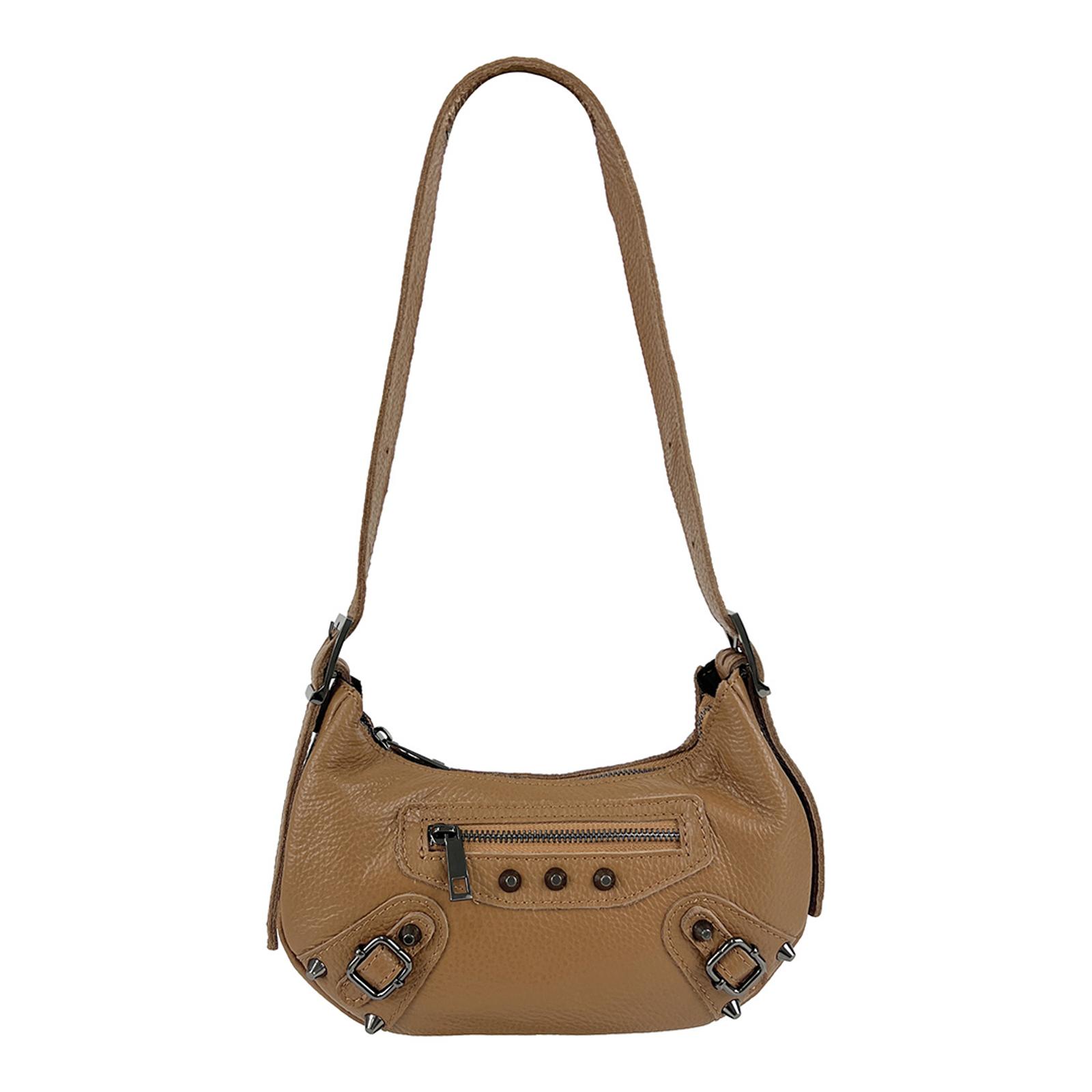 Black Brown Leather Shoulder Bag With Studs BrandAlley