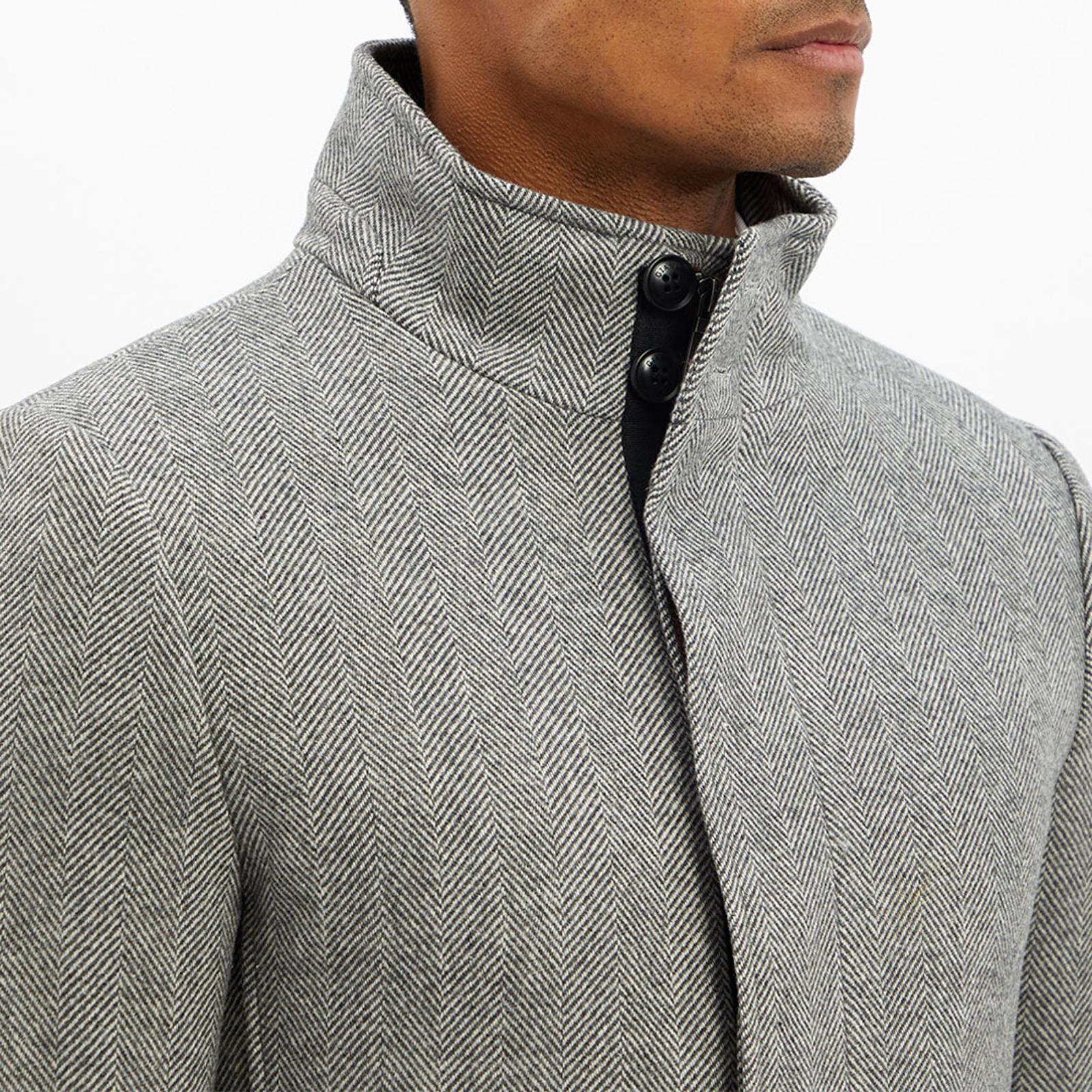 Grey Herringbone Classic Wool Blend Coat - BrandAlley