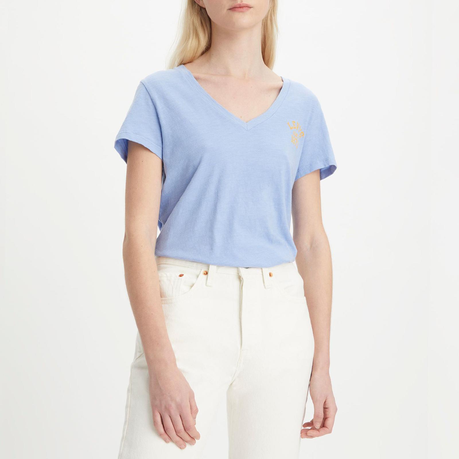 Light Blue V-Neck Cotton T-Shirt - BrandAlley