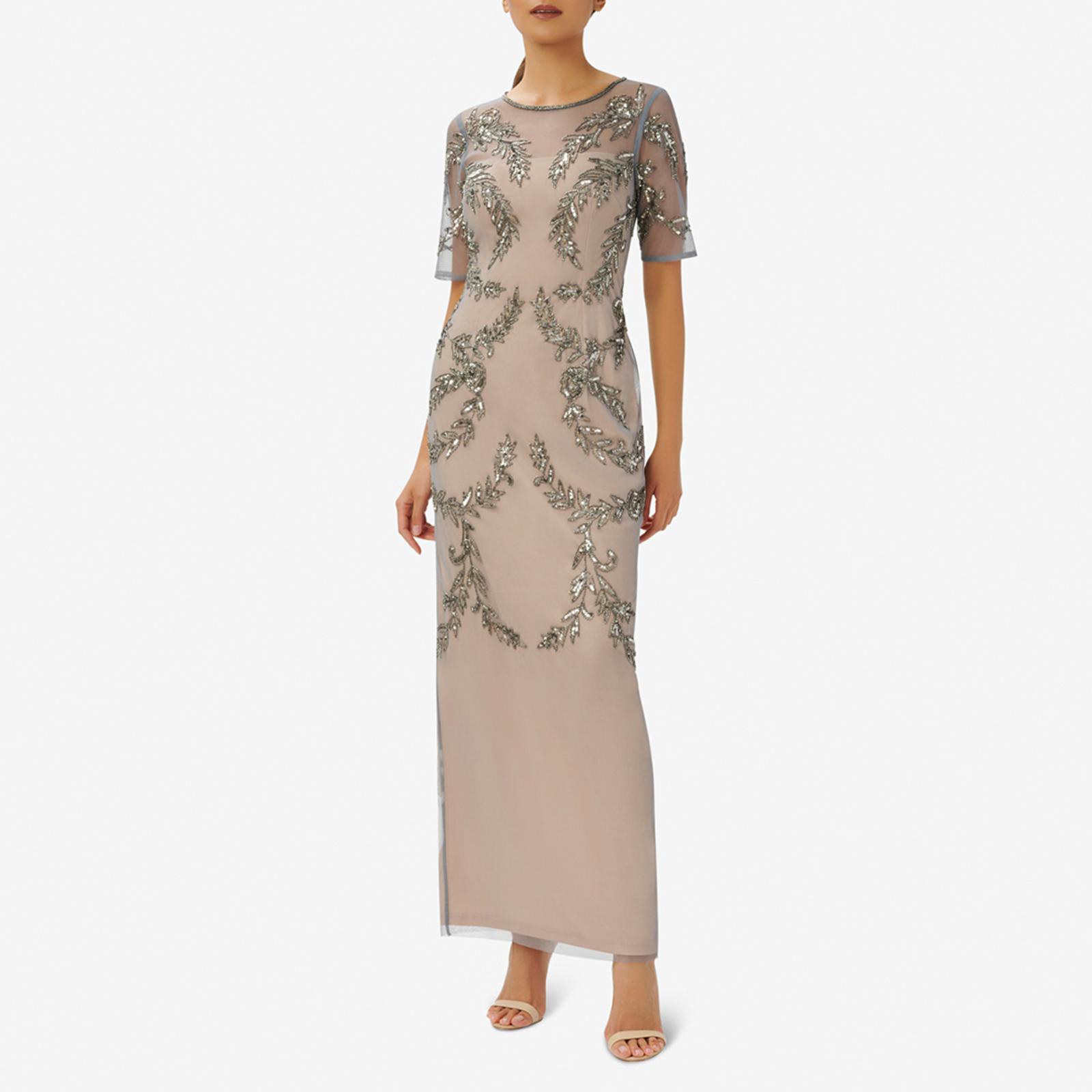 Nude Beaded Elbow Sleeve Gown BrandAlley