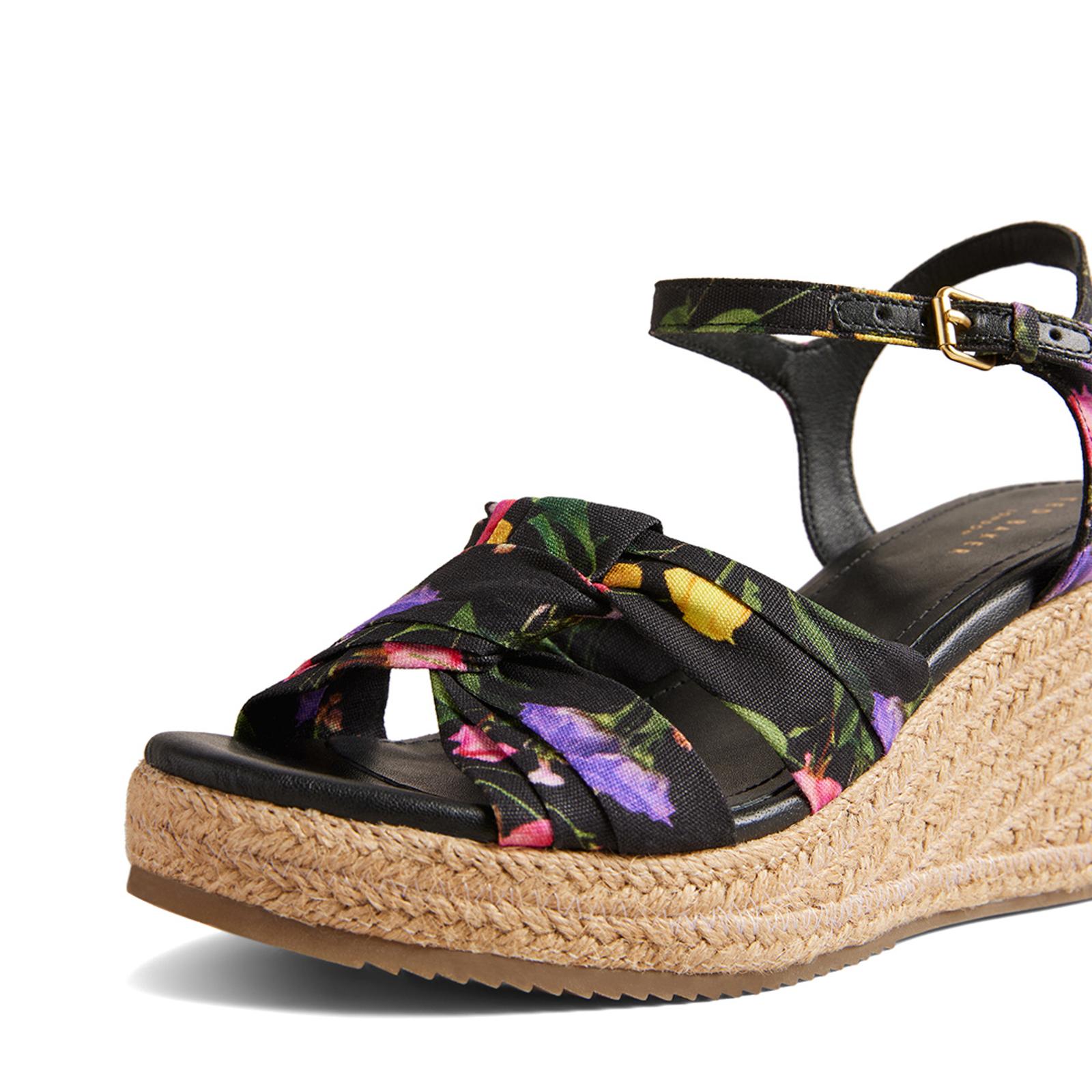 Black Cardone Floral Wedge Espadrilles BrandAlley