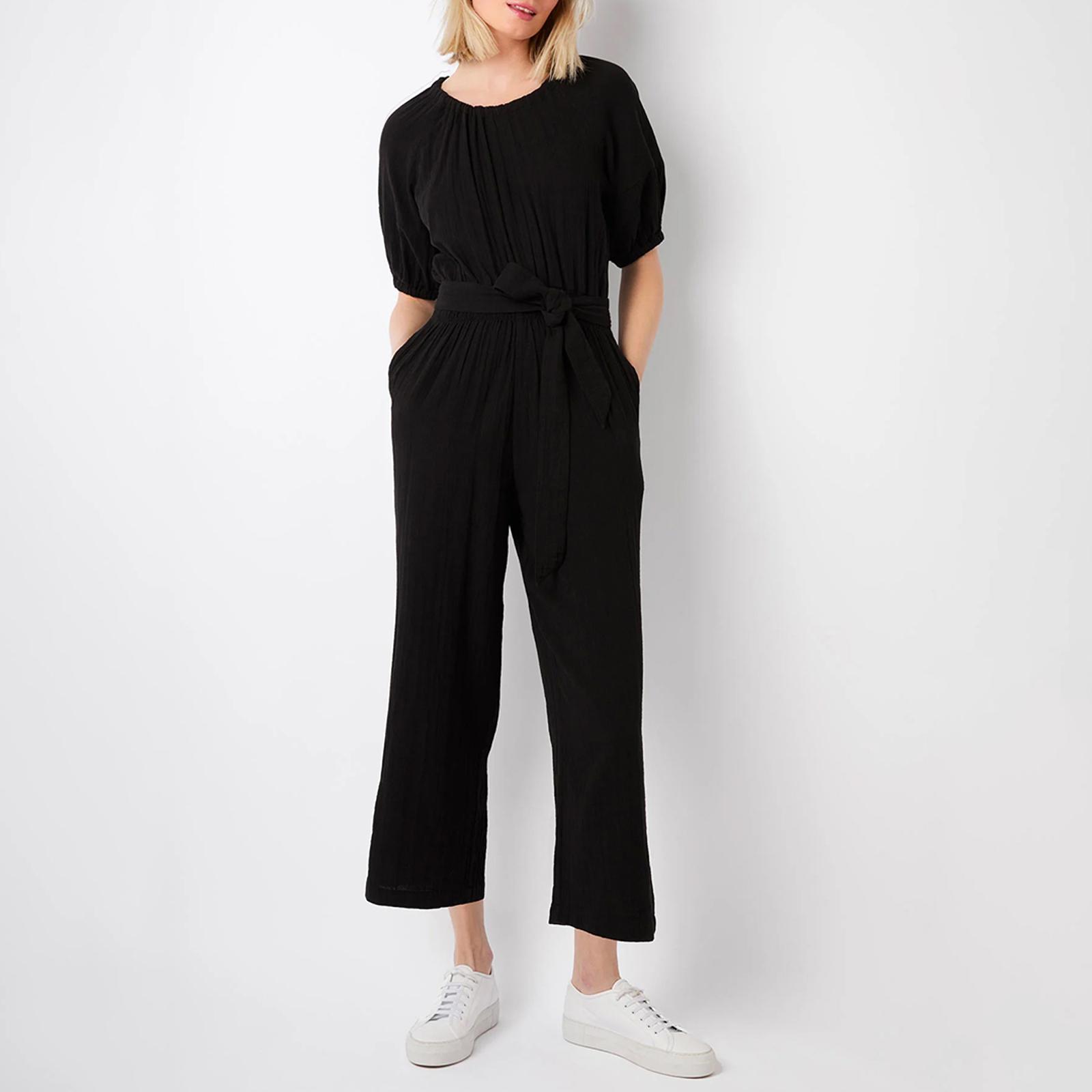 Black Elsa Tie Detail Double Gauze Cotton Jumpsuit BrandAlley