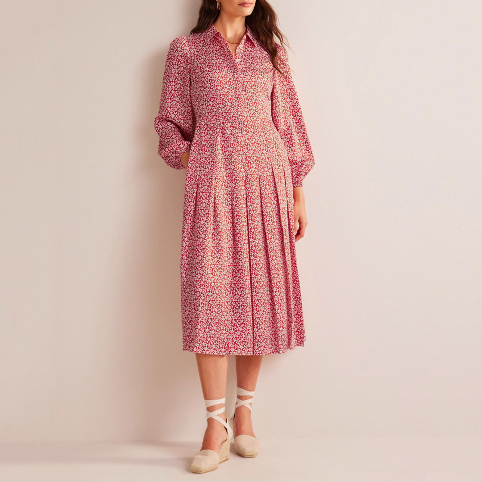 Red Floral Pleated Skirt Shirt Dress BrandAlley