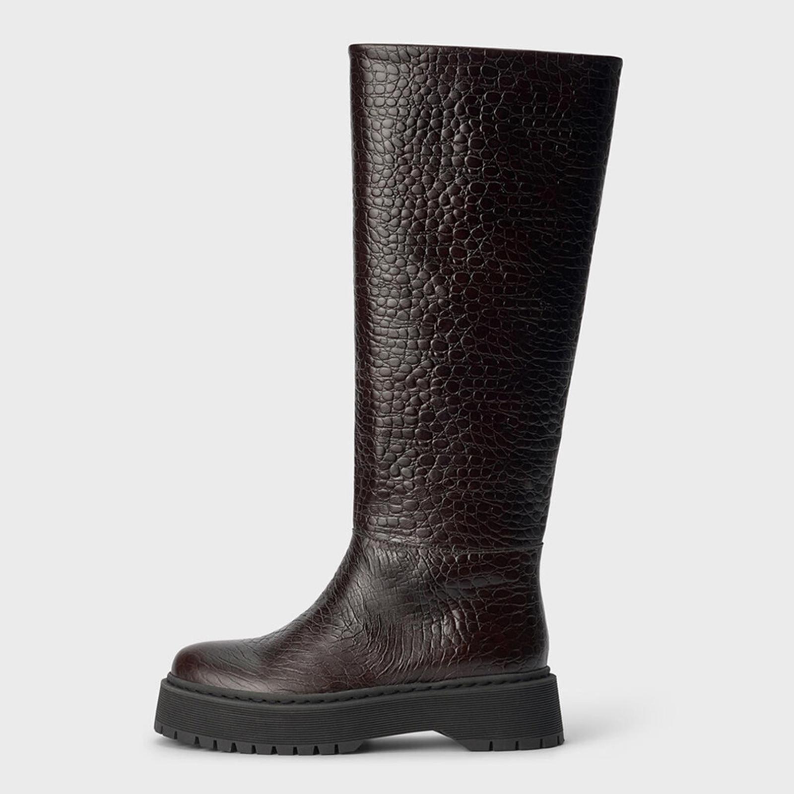 Mahogany Sarla Embossed Leather Knee-High Boots - BrandAlley