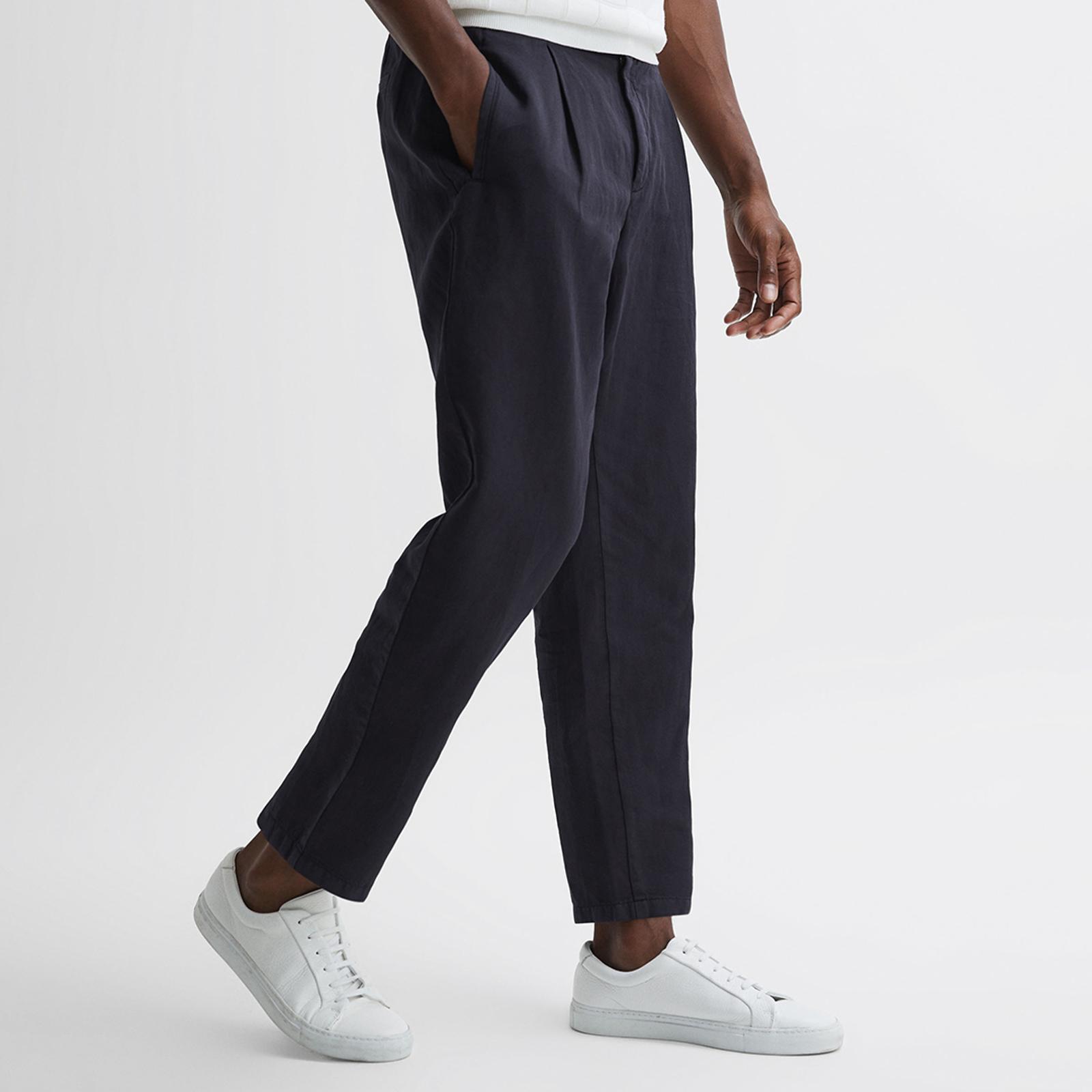 Navy Pact Straight Cotton Blend Trousers - BrandAlley