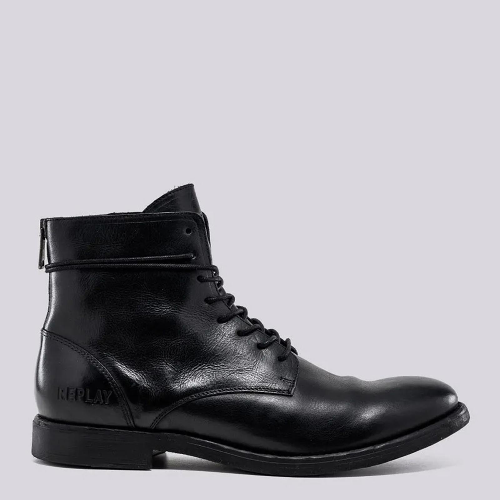 Black Lace Up Leather Boots - BrandAlley
