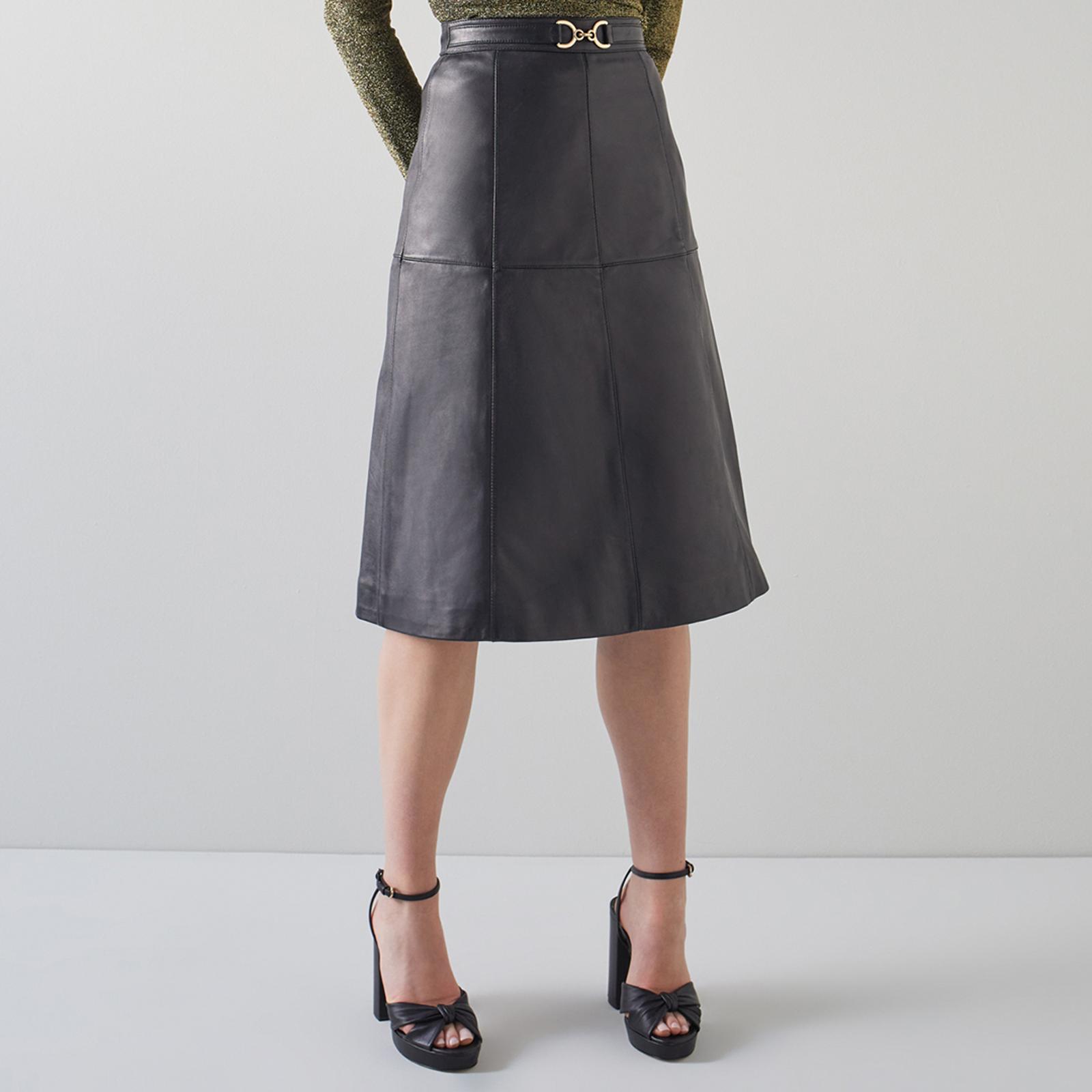 Black Monmouth Belted Leather Skirt - BrandAlley