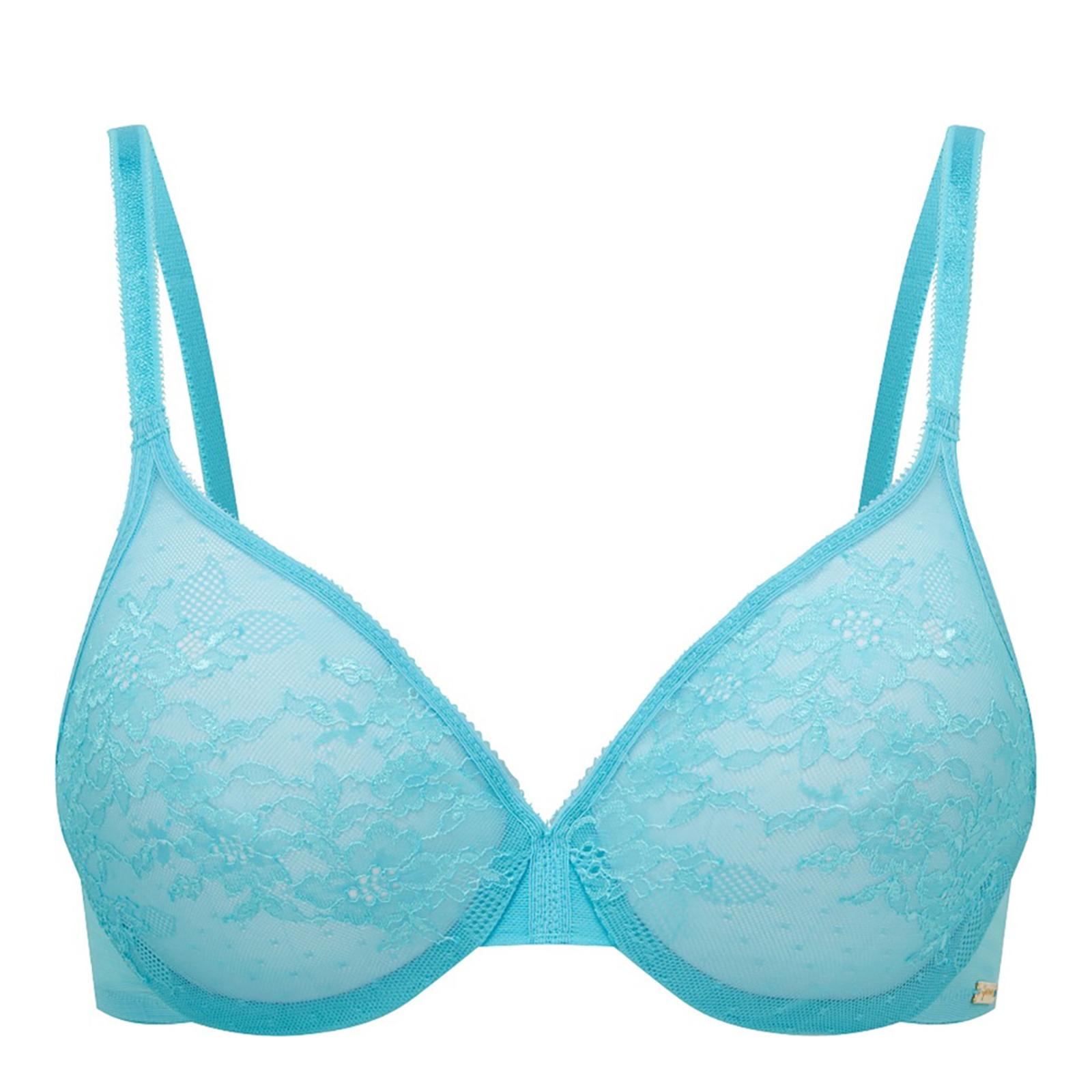 Blue Glossies Lace Sheer Moulded Bra - BrandAlley