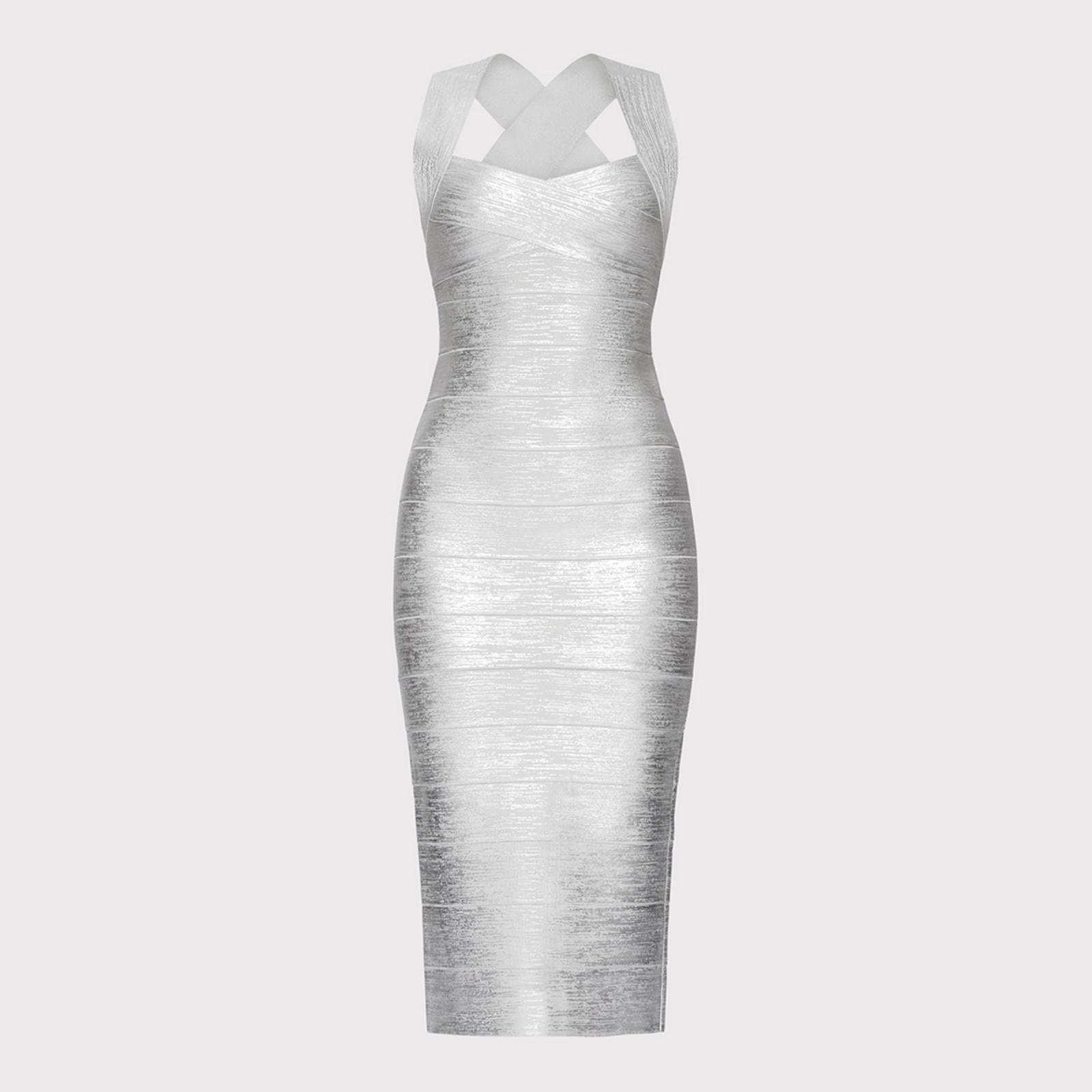 Silver Halter X-Back Midi Dress - BrandAlley