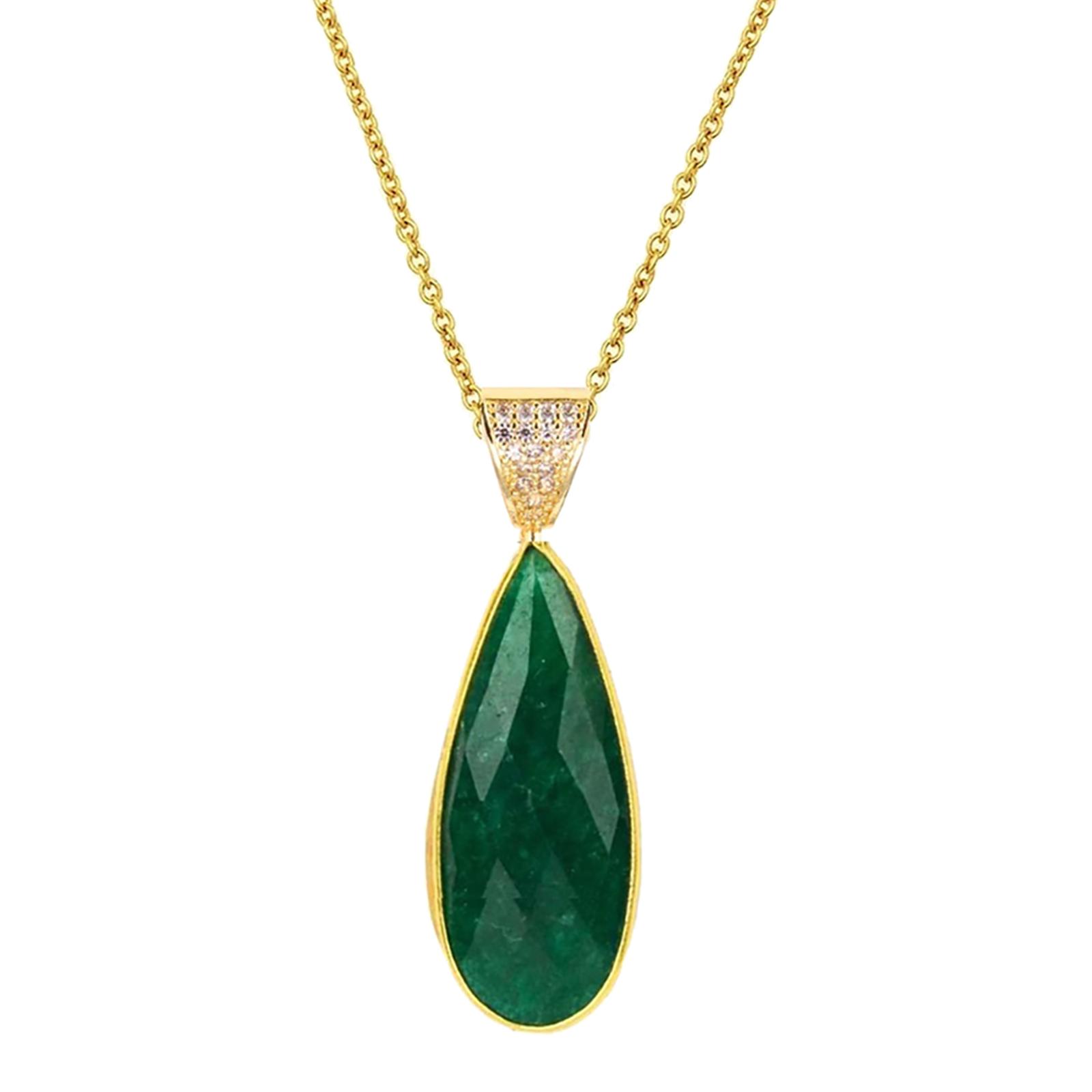 18K Gold Emerald Pear Drop Embelisshed Necklace - BrandAlley