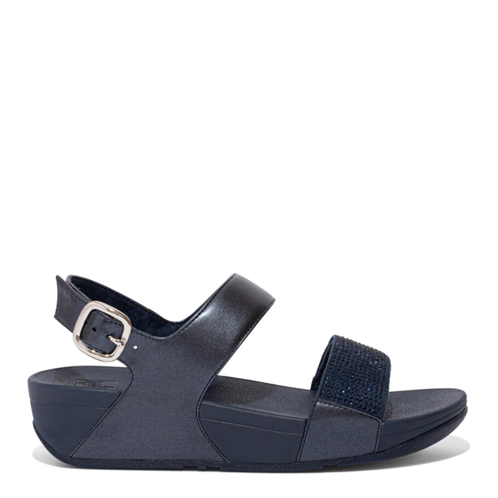 Navy Lulu Crystal Leather Back Strap Slides BrandAlley