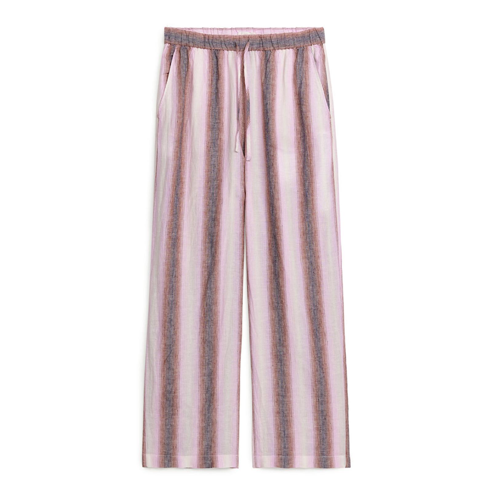 Multi Pink Linen Drawstring Trousers - BrandAlley
