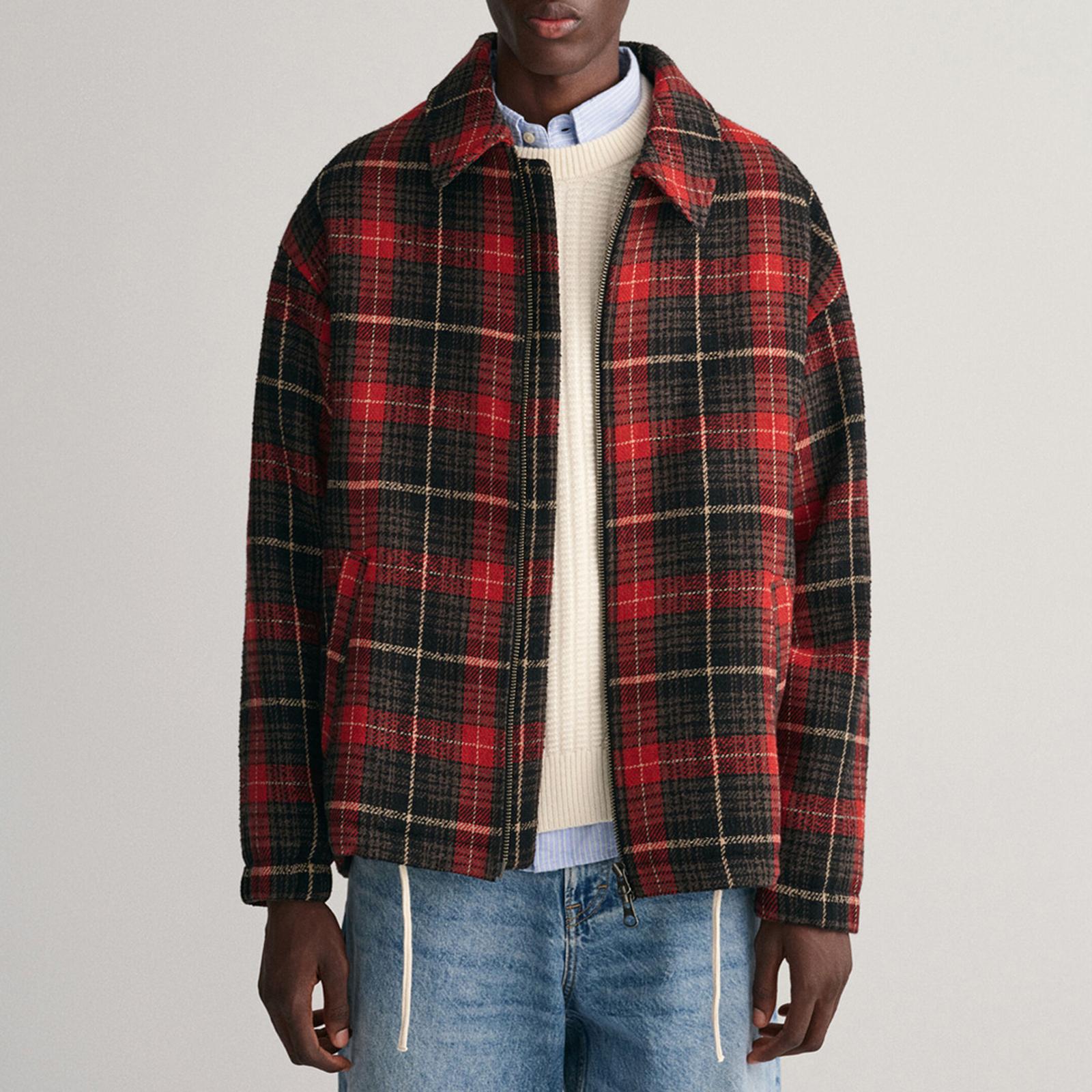 Red/Black Oversized Check Lumber Wool Jacket - BrandAlley