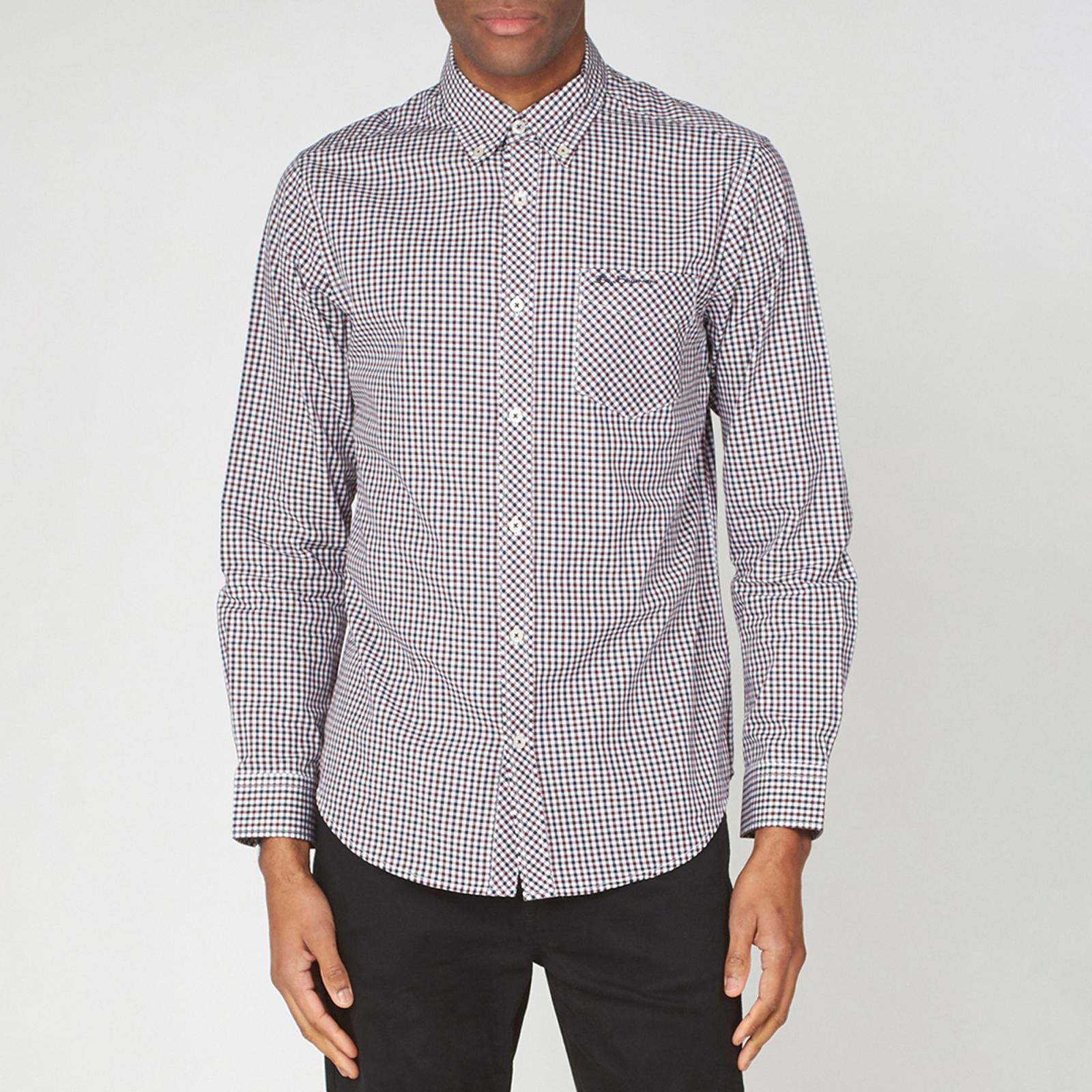 Navy/Burgundy Cotton Gingham Shirt - BrandAlley