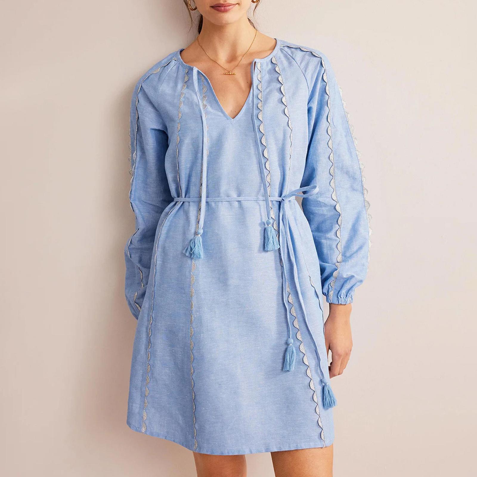 Blue Ric Rac Linen Blend Dress BrandAlley