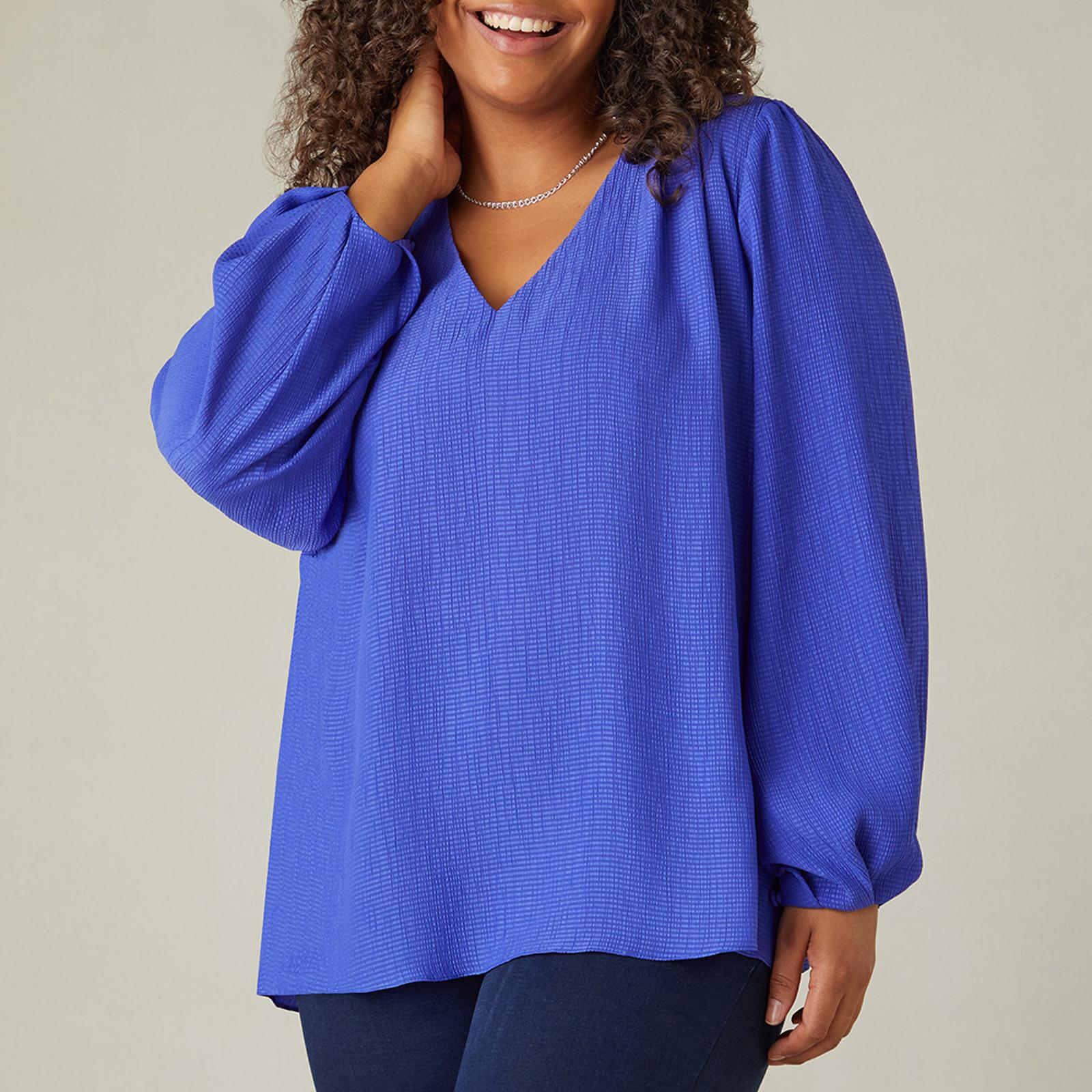 Blue Textured V-Neck Blouse - BrandAlley