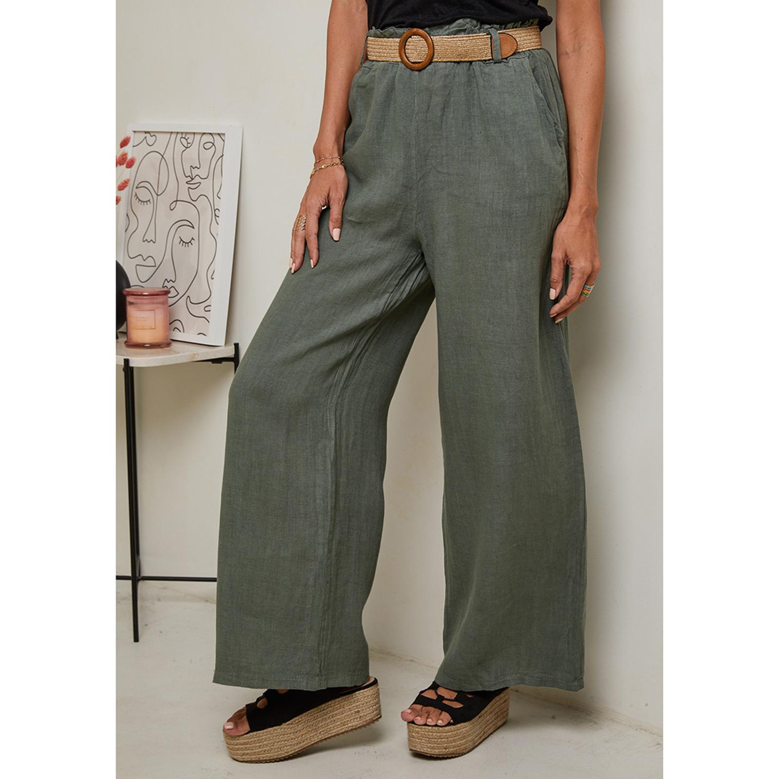 Khaki Linen Trousers - BrandAlley