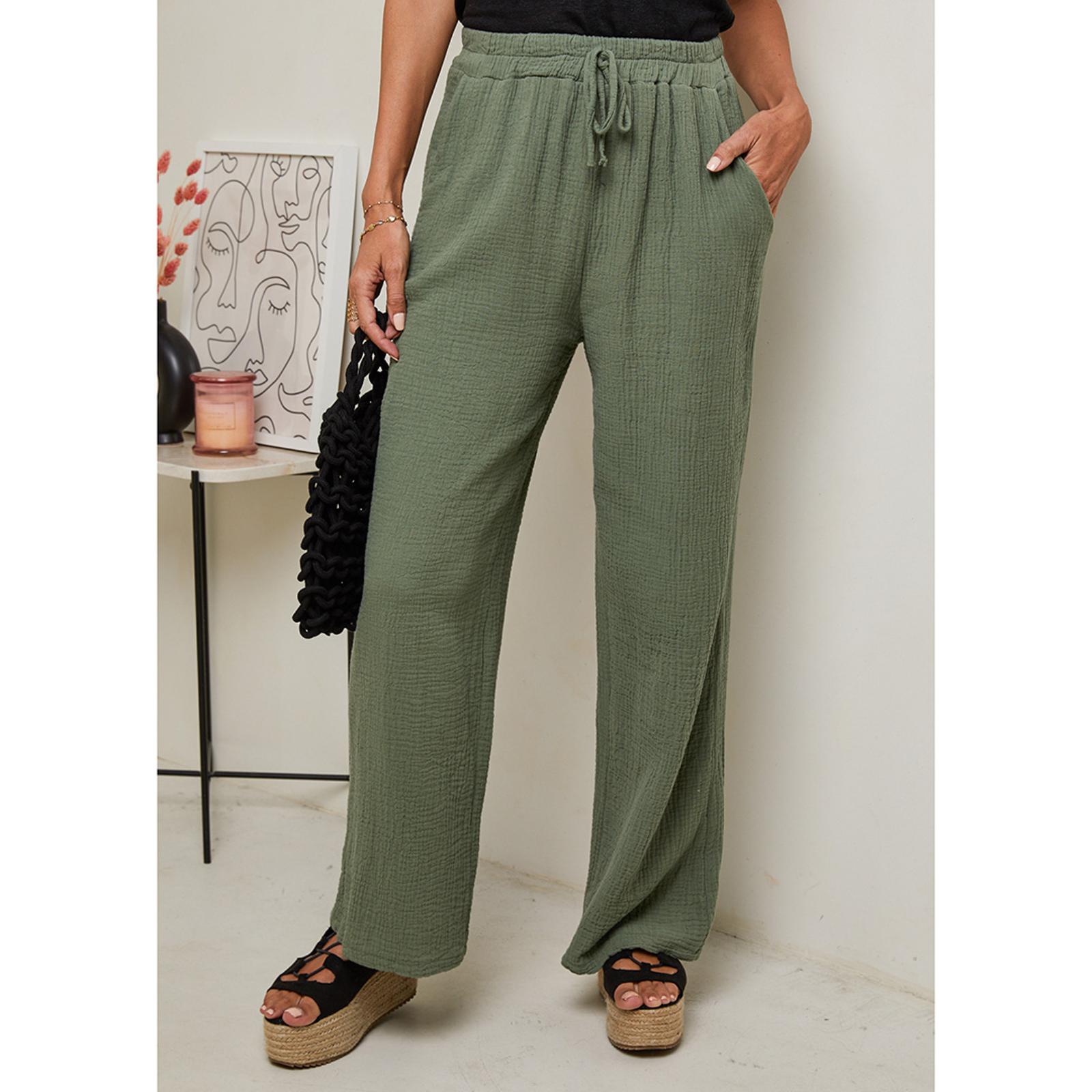 Khaki Textured Linen Trousers - BrandAlley