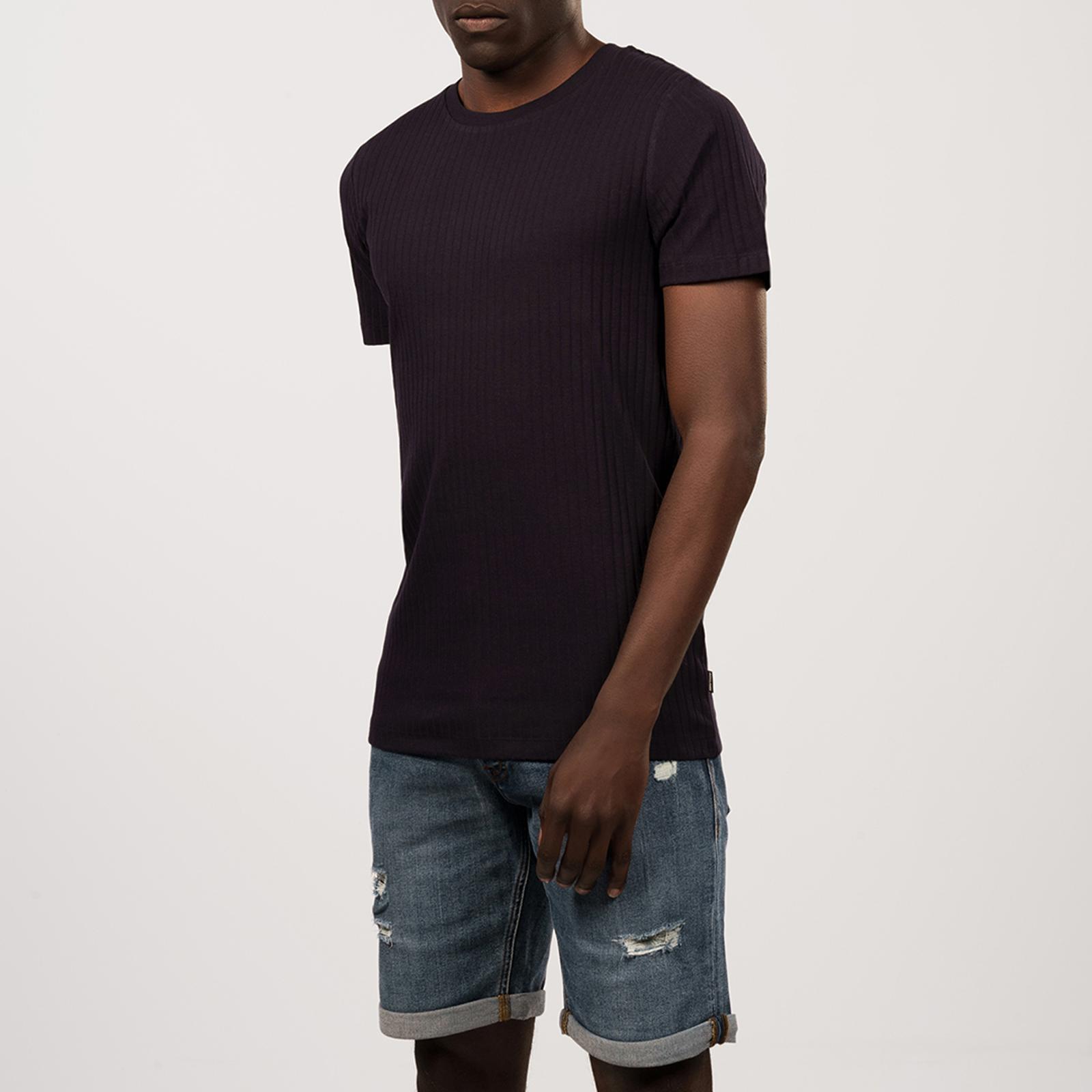 Navy Ribbed Cotton T-Shirt - BrandAlley