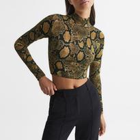 Green Farah Animal Print Cropped Top