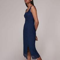 whistles navy lace dress Whistles Navy Blue Lace Detail Pleated Mini Dress UK 10